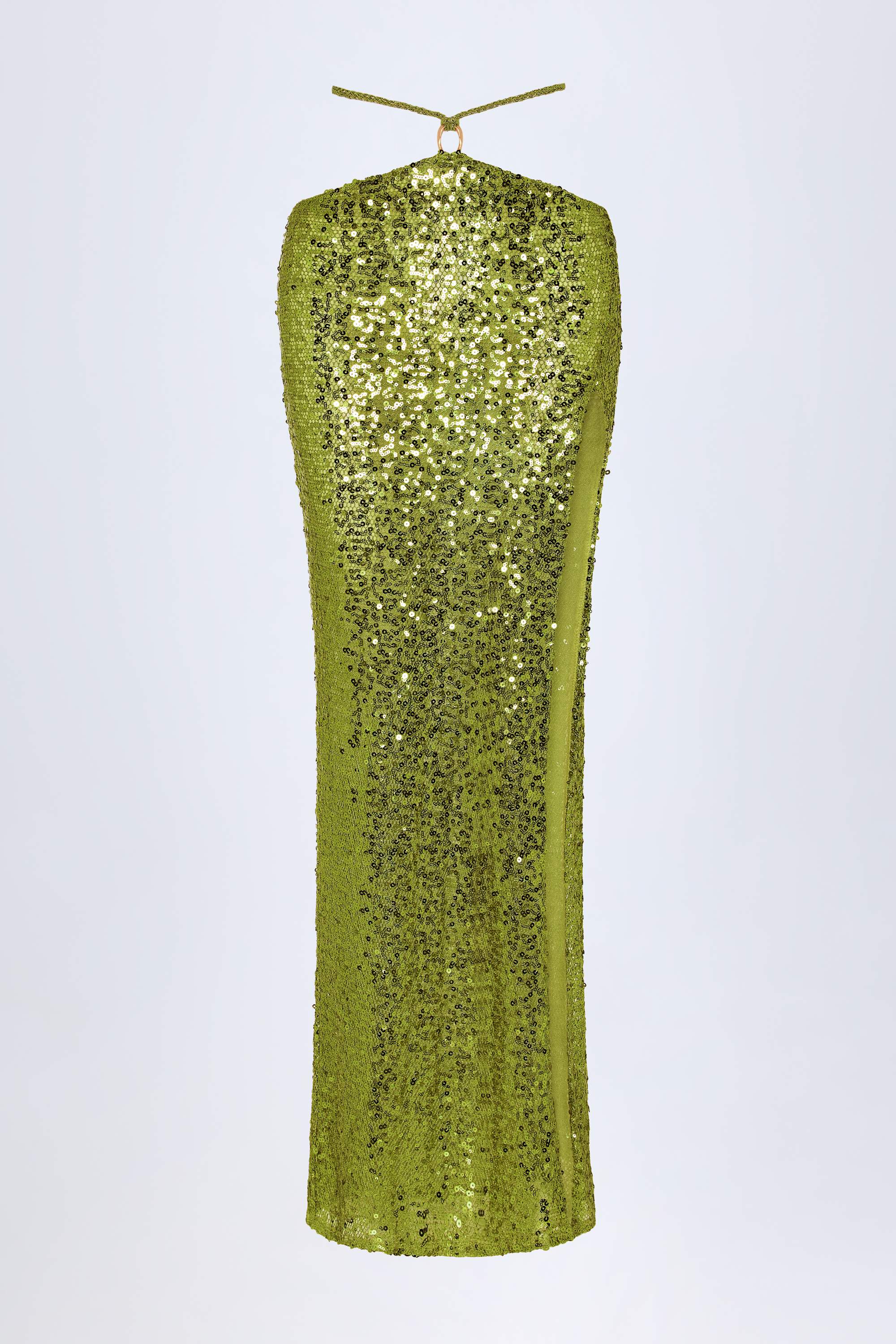 Embellished Hardware-Detail Strappy Maxi Skirt in Olive Green - Image 3