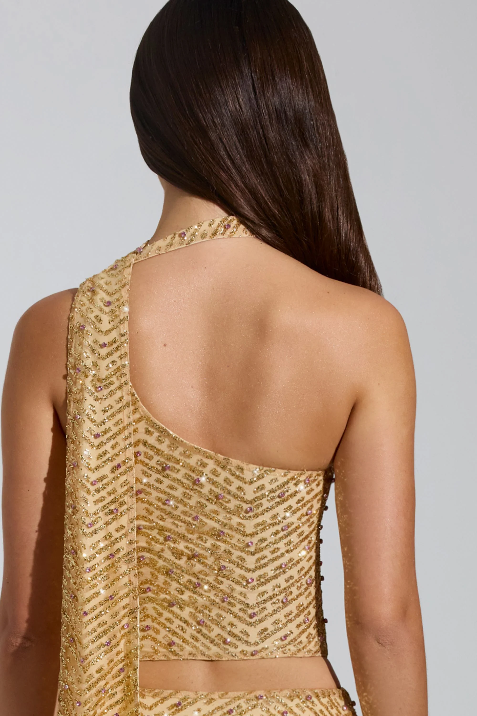Embellished Low-Rise A-Line Micro Mini Skirt in Gold - Image 2