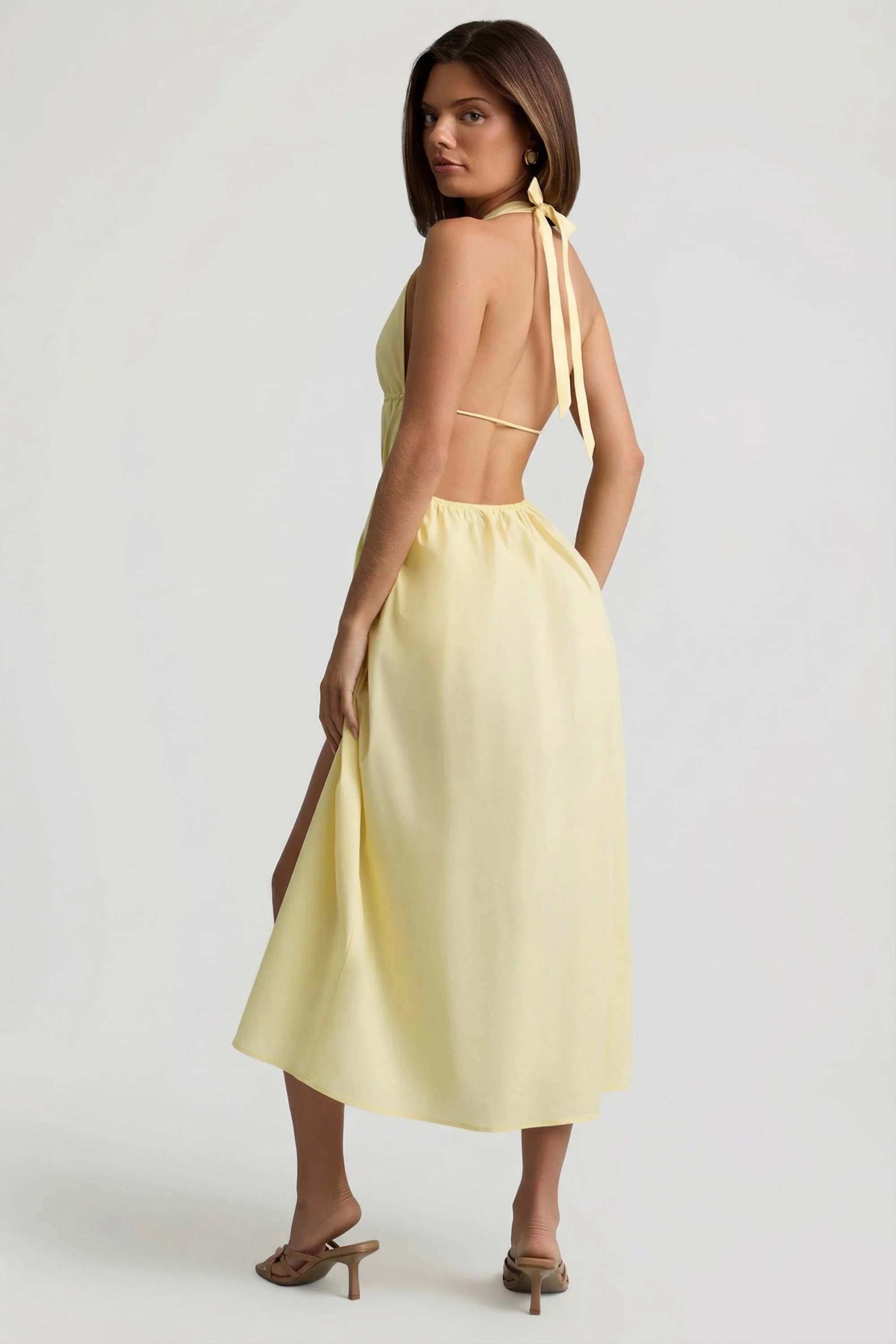 Backless Cotton-Poplin Midaxi Dress in Lemon Yellow - Image 2