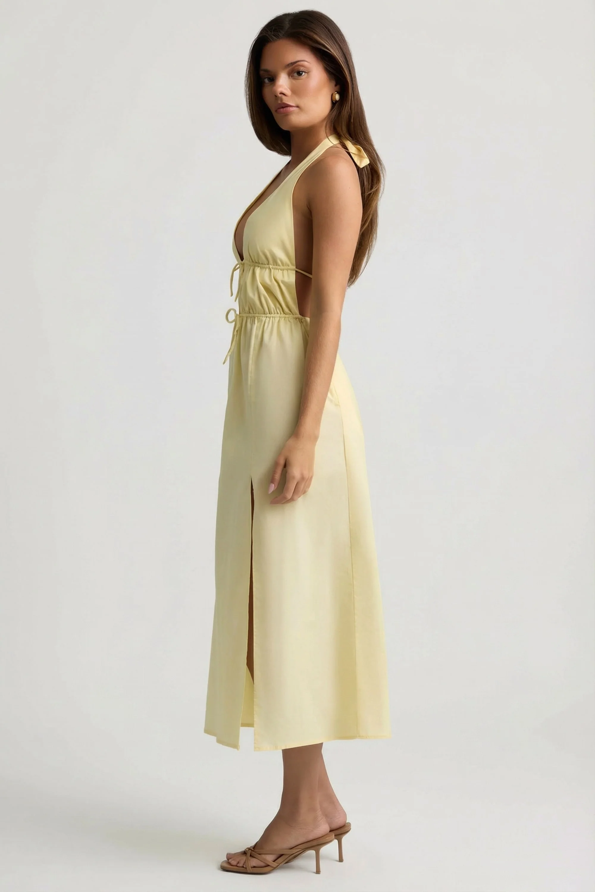 Backless Cotton-Poplin Midaxi Dress in Lemon Yellow - Image 3