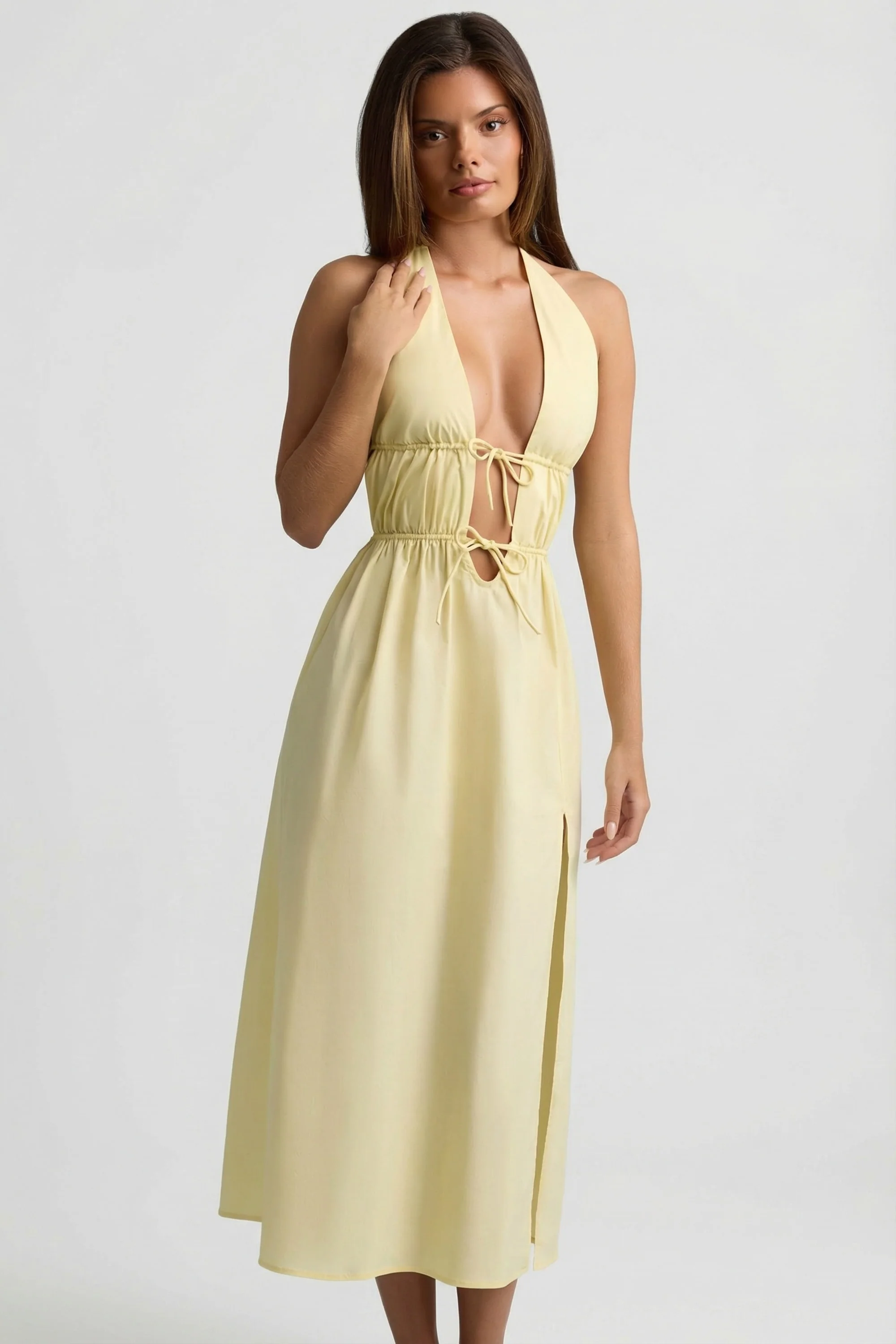 Backless Cotton-Poplin Midaxi Dress in Lemon Yellow - Image 5