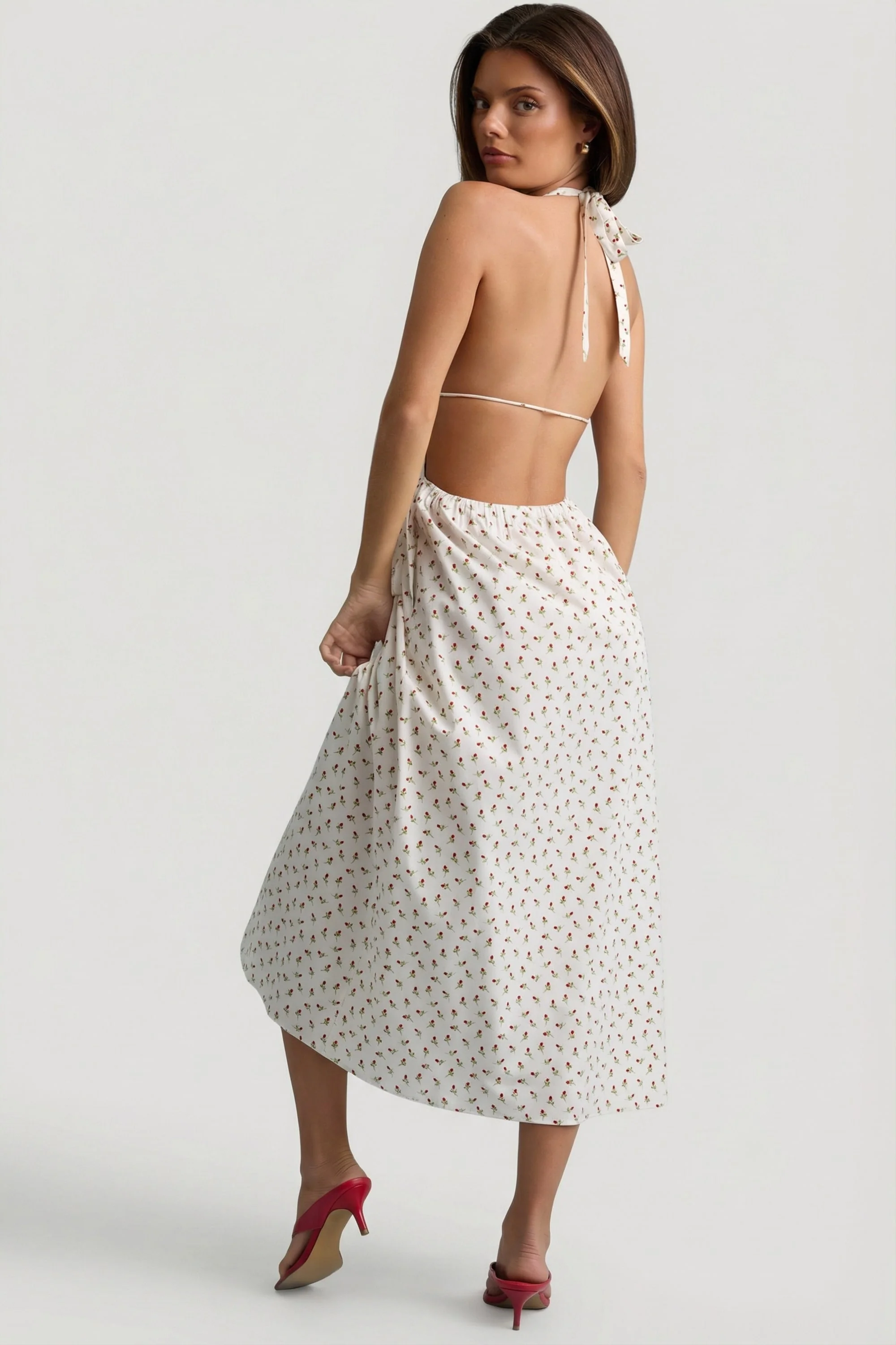 Backless Cotton-Poplin Midaxi Dress in Rose Print - Image 2