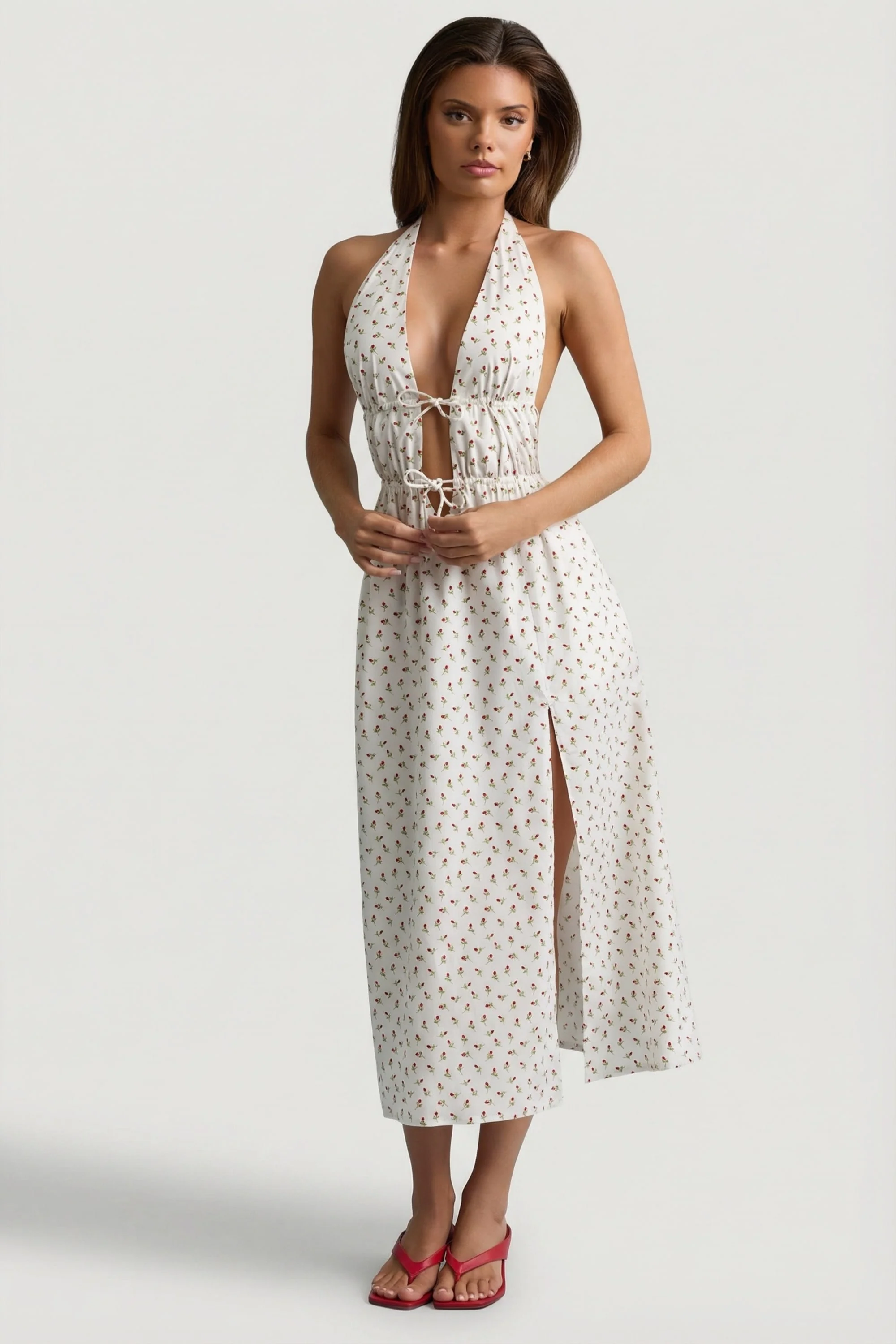Backless Cotton-Poplin Midaxi Dress in Rose Print - Image 7