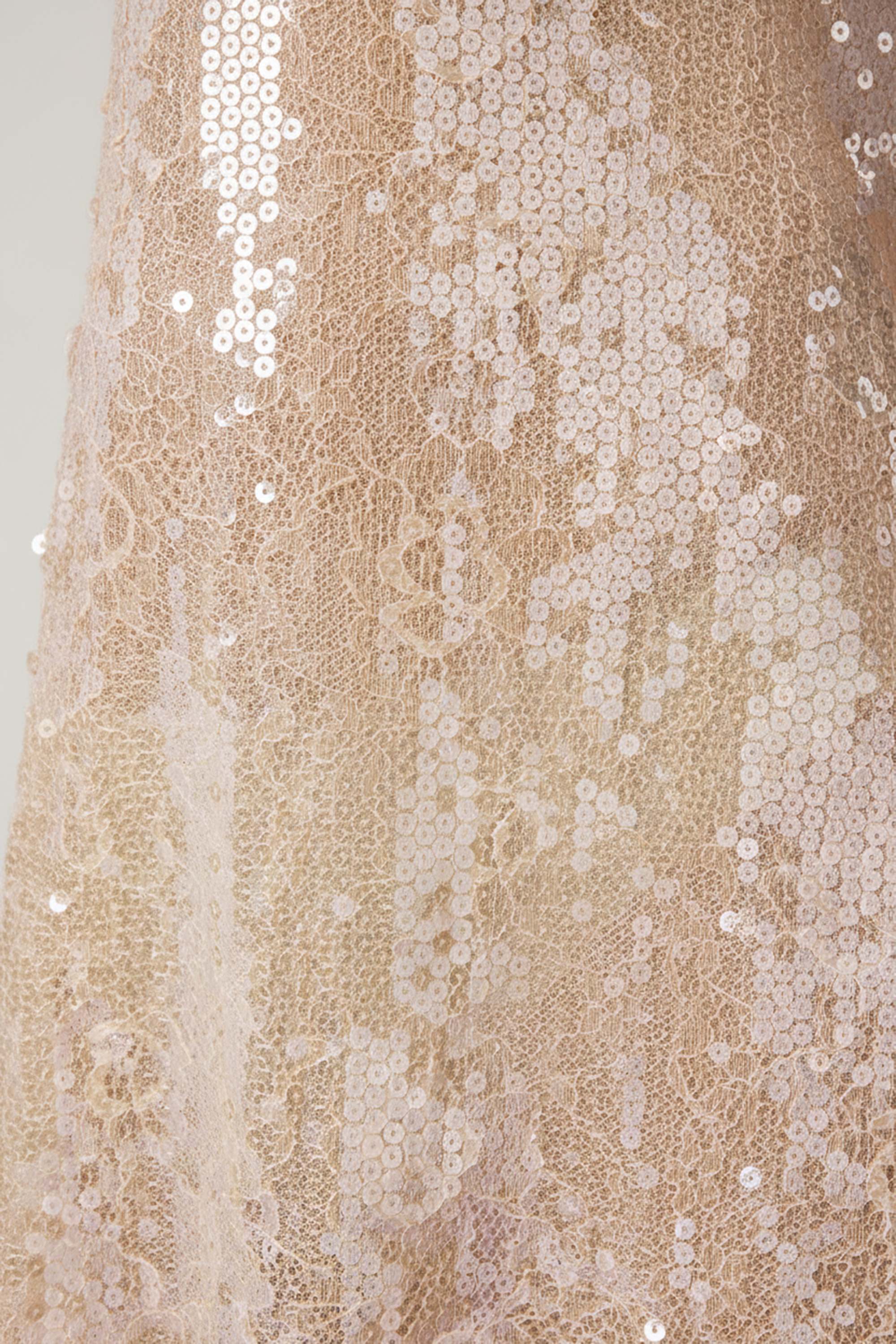 Embellished V-neck Lace Mini Dress in Pale Peach - Image 4