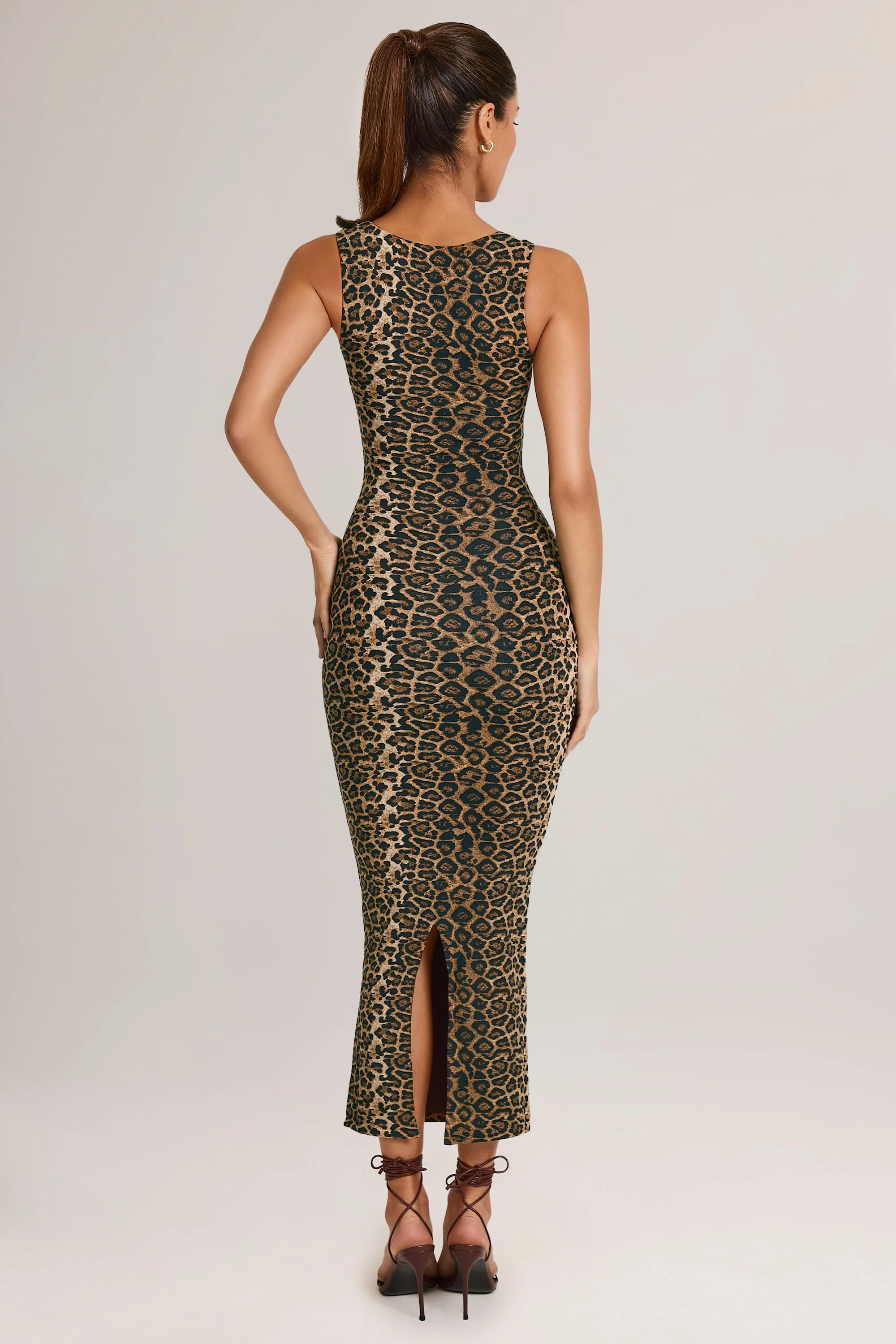 Modal Square-Neck Bodycon Midi Dress in Leopard Print - Image 5