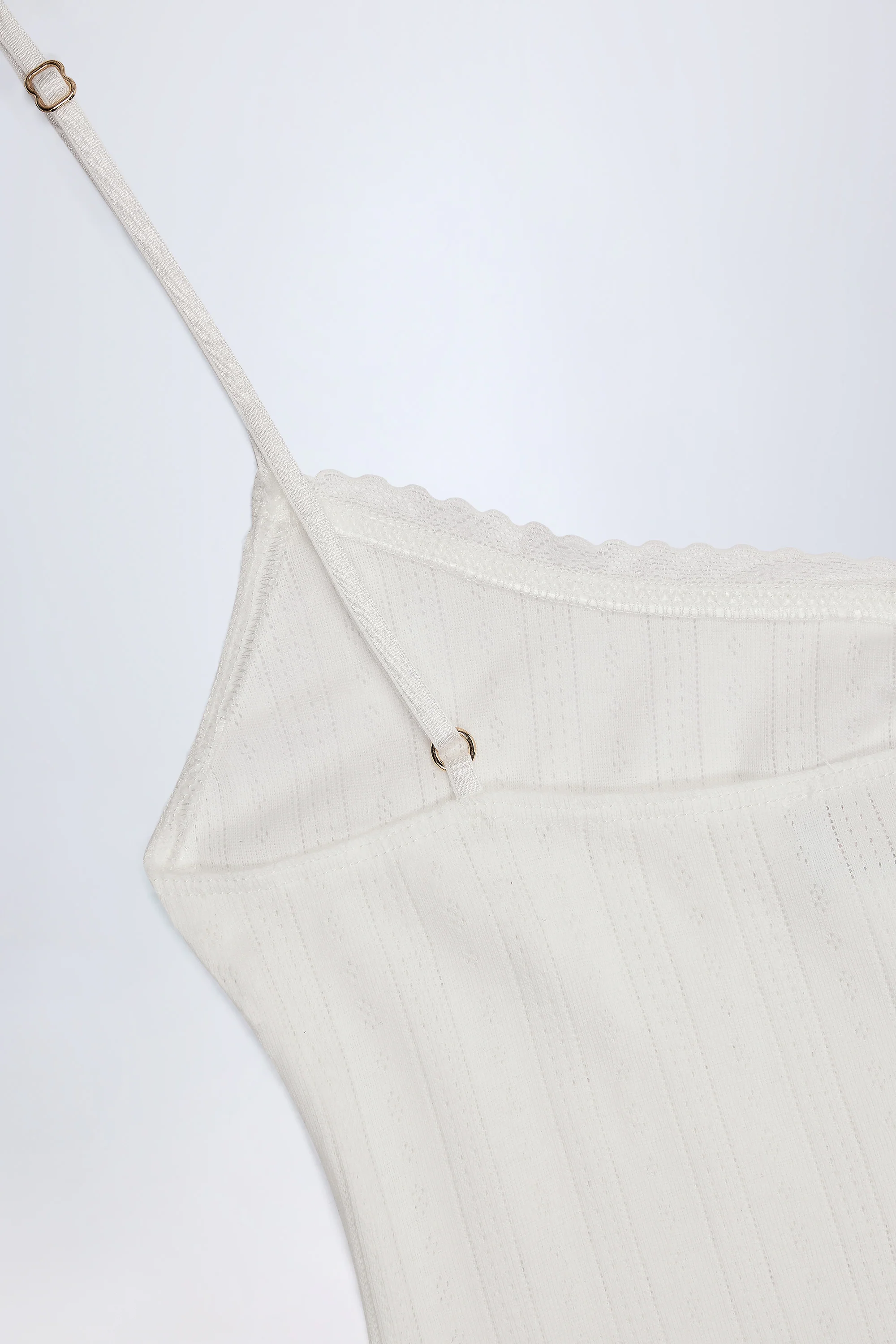 Pointelle Ruched A-Line Mini Dress in White - Image 6