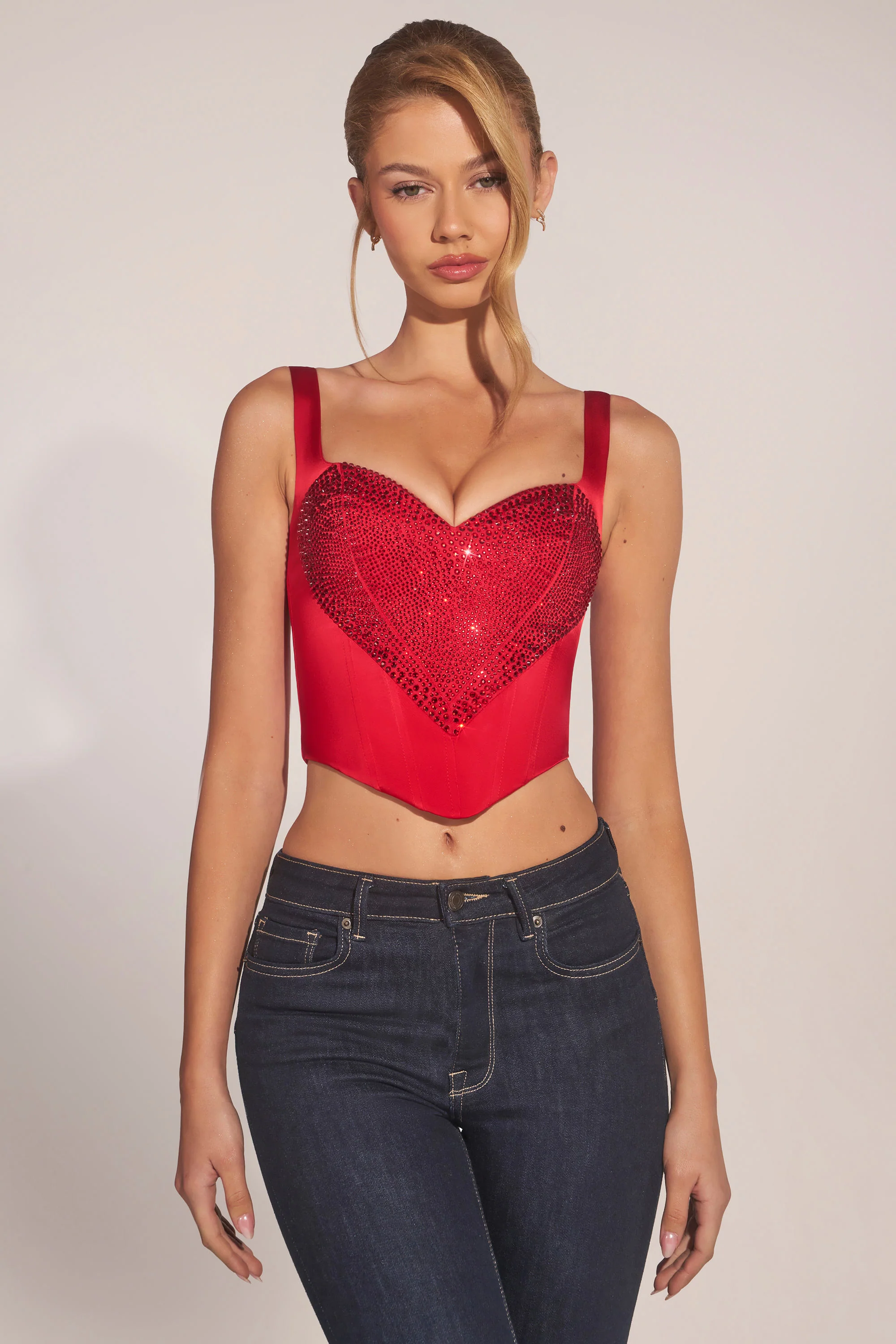 Sweetheart-Neck Lace-Up Corset Top in Rose Red - Image 7
