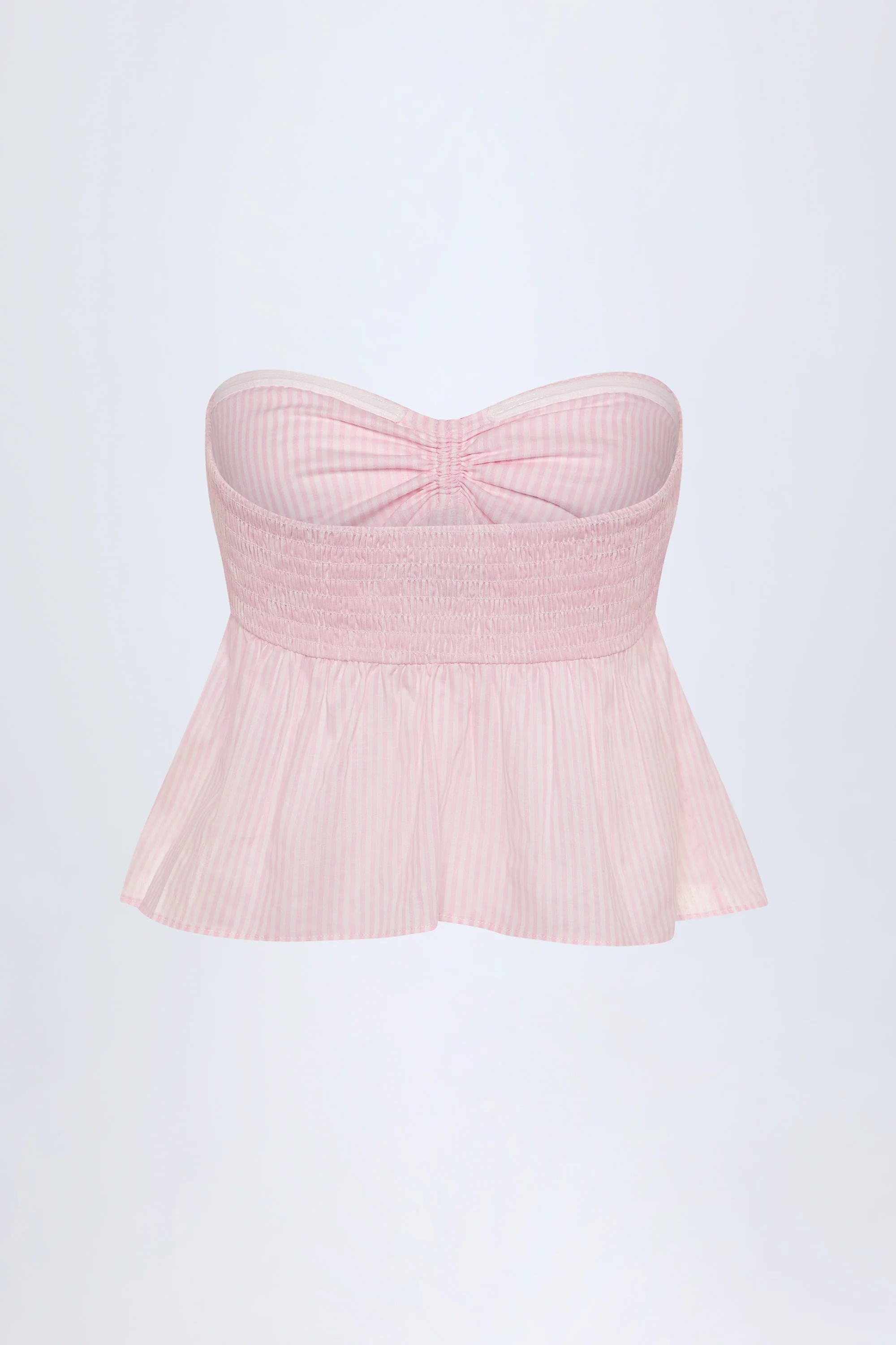 Tie-Front Strapless Cotton-Poplin Crop Top in Pink White Stripe - Image 4