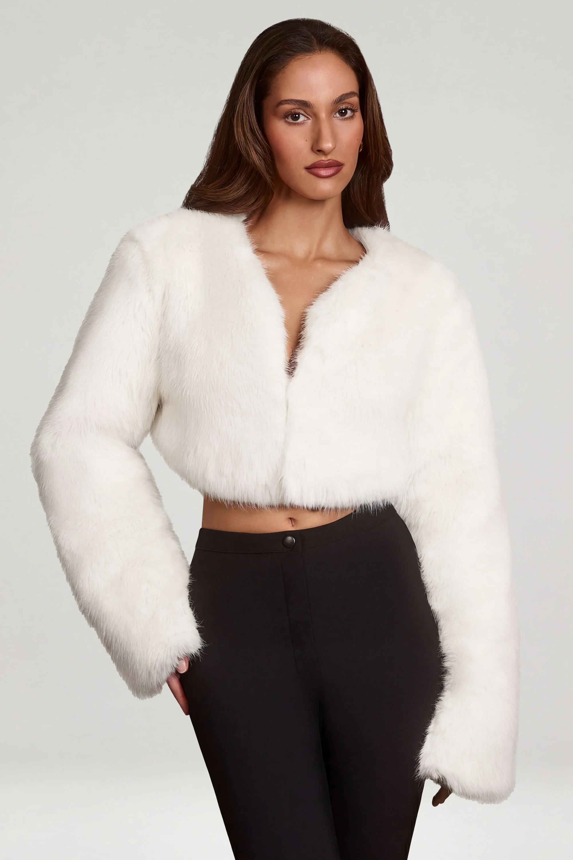 Faux Fur Cropped Bolero in White - Image 5
