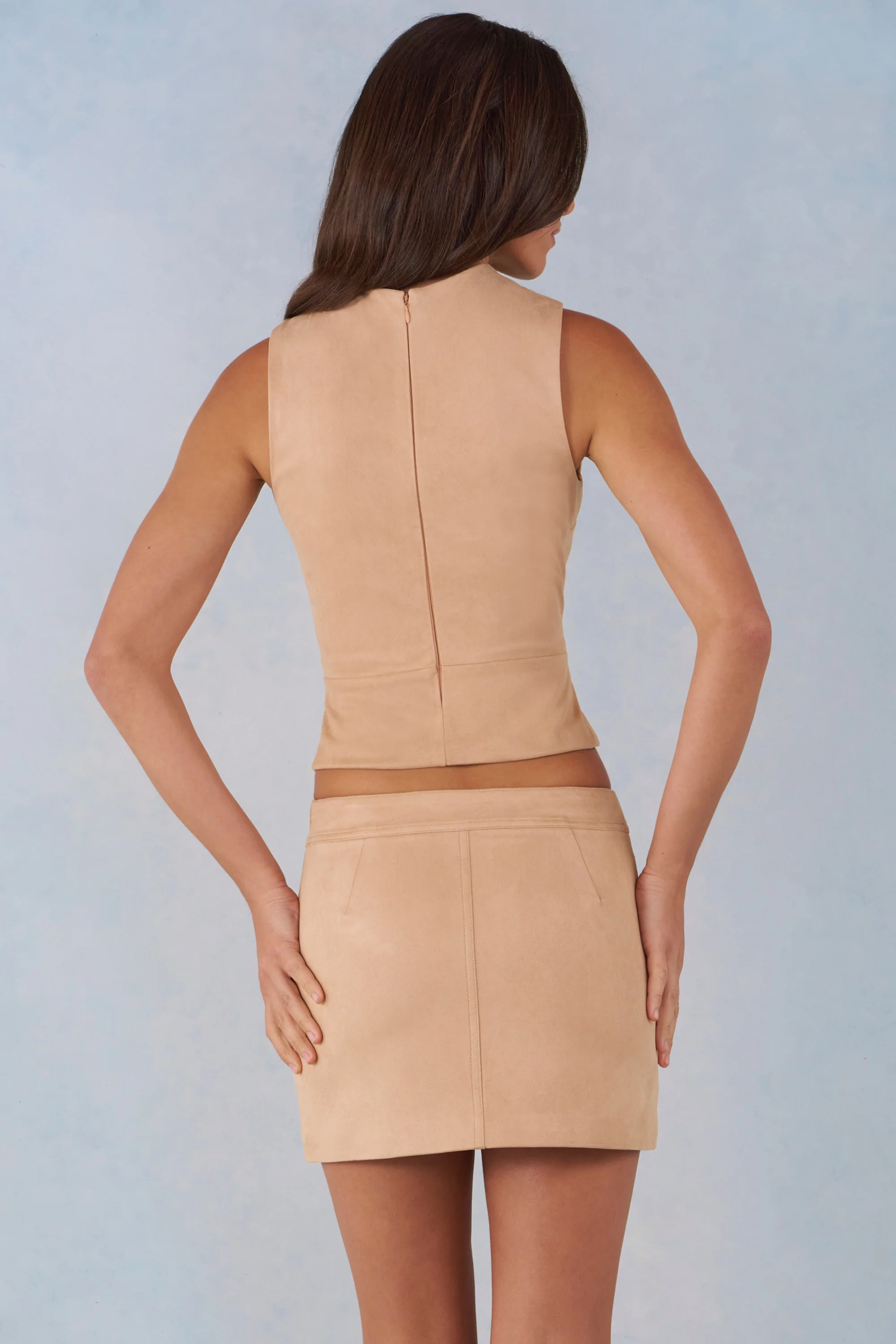 Faux Suede Mid-Rise Mini Skirt in Tan - Image 6