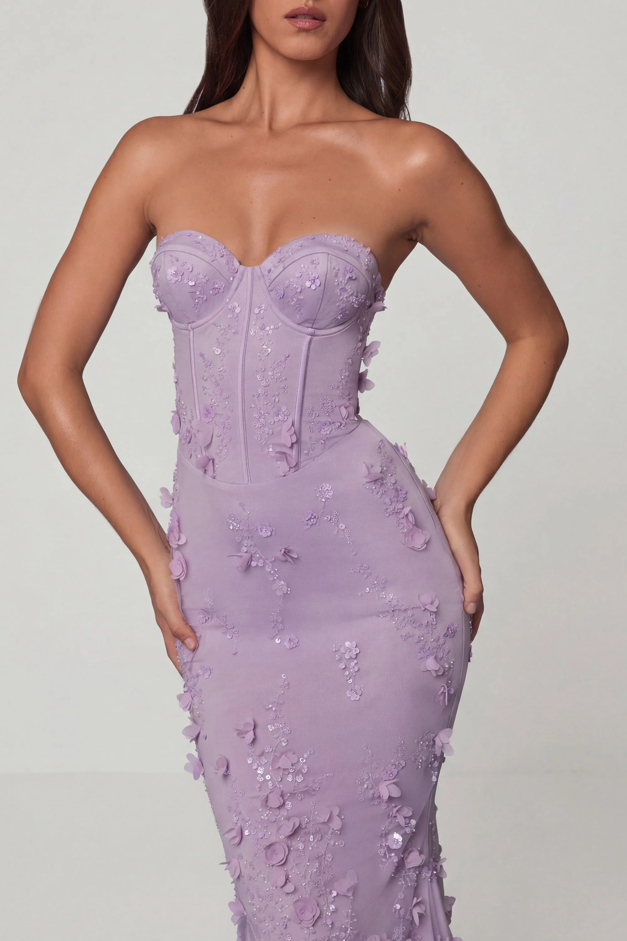 Lace-Up Corset Maxi Dress in Lilac - Image 4