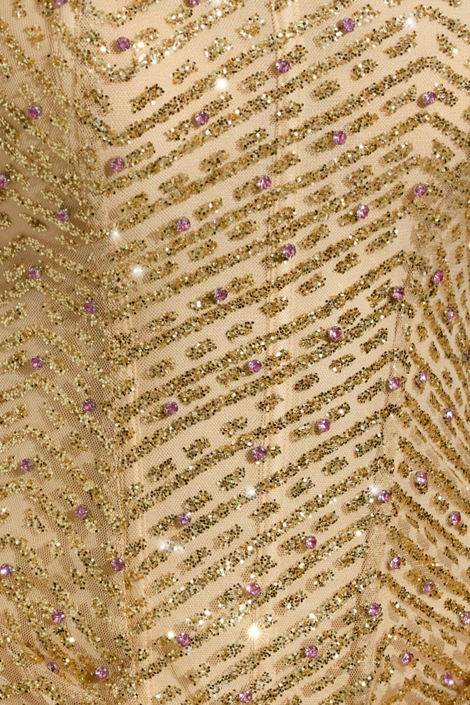 Embellished Bandeau A-Line Mini Dress in Gold - Image 7