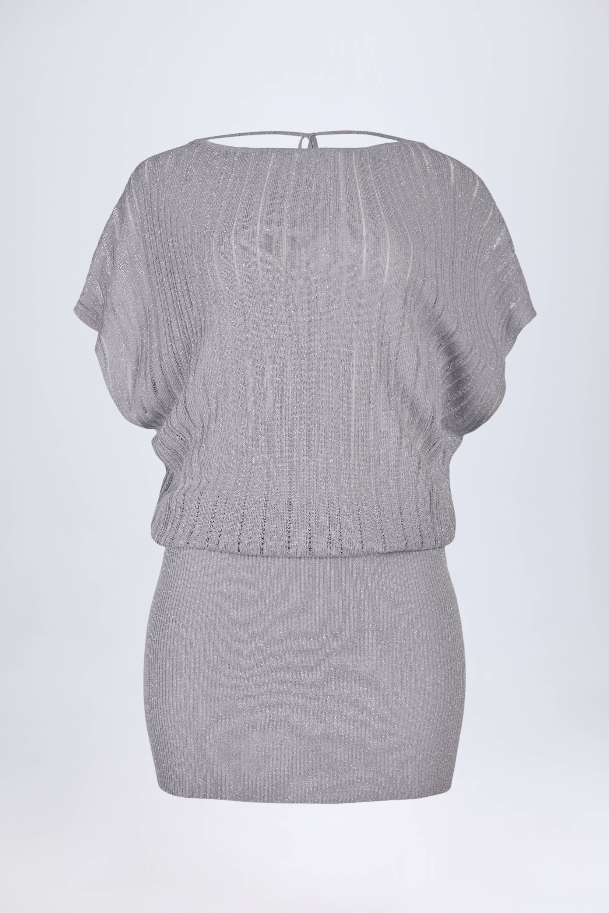 Backless Batwing Mini Dress in Silver - Image 3