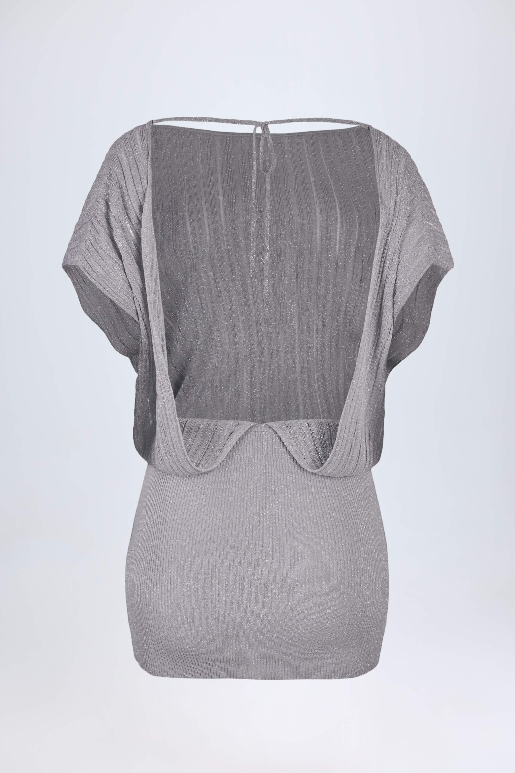 Backless Batwing Mini Dress in Silver - Image 4