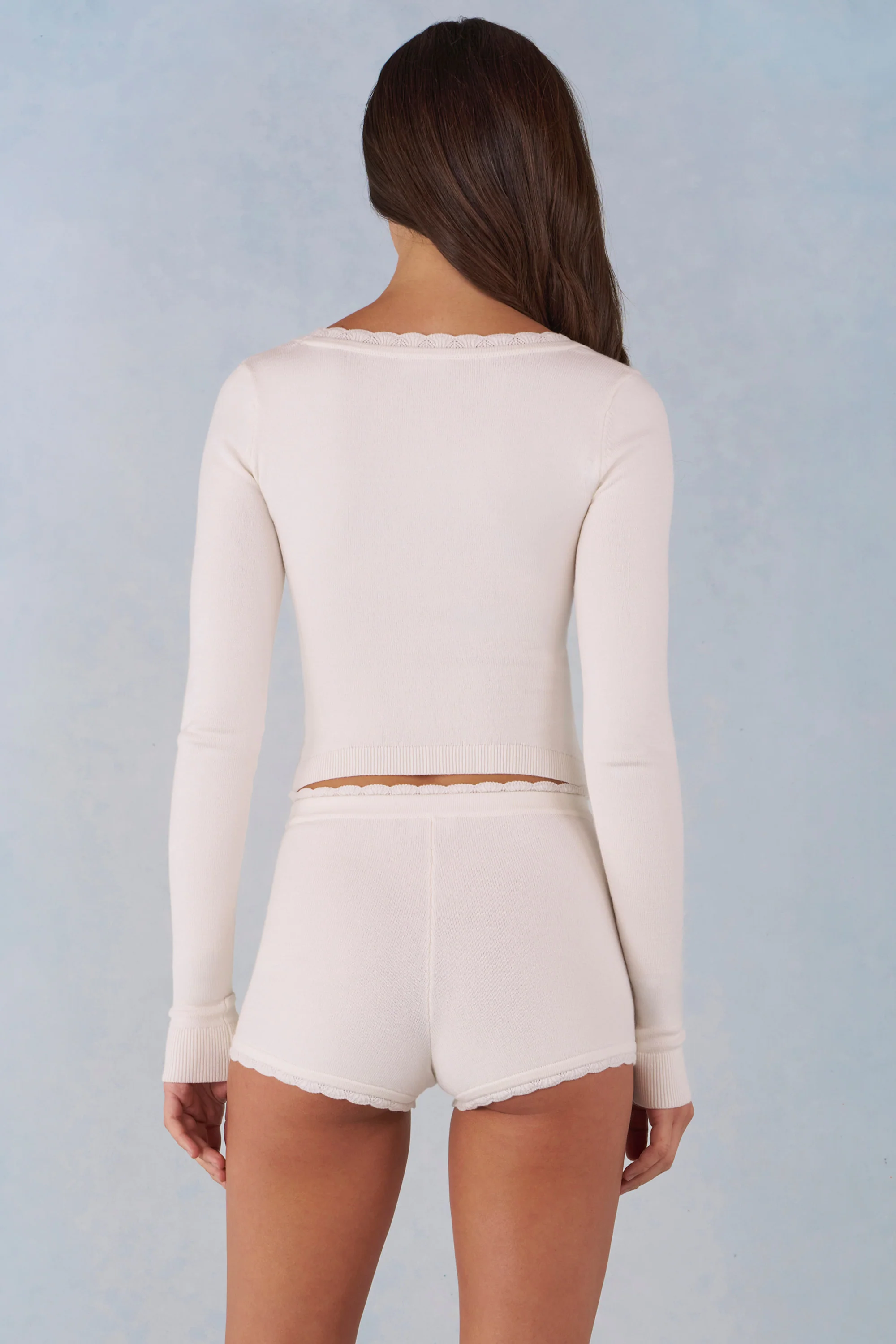 Knit Mid-Rise Mini Shorts in Ivory - Image 8