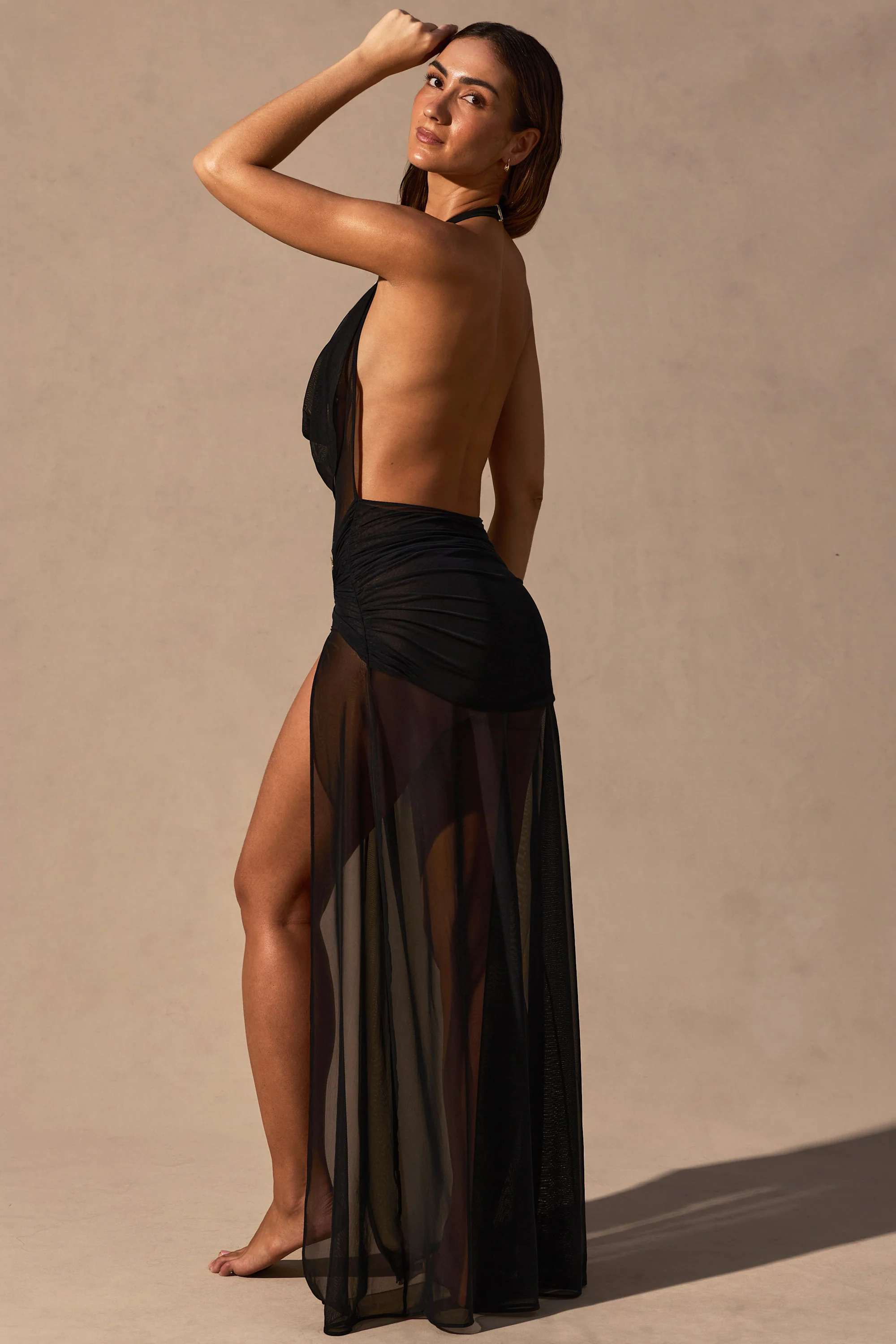 Cowl-Neck Plunge Maxi Dress in Black - Image 2