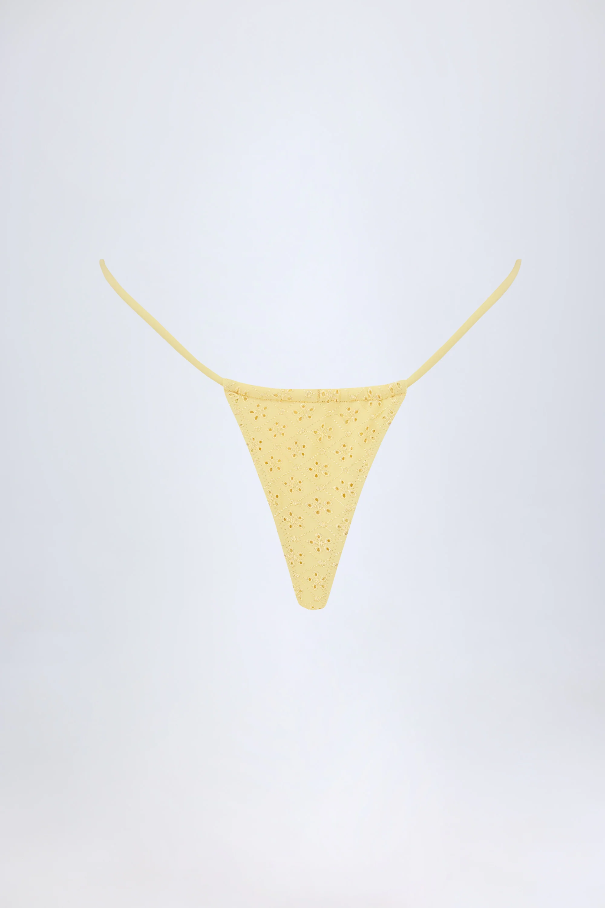 Broderie Anglaise Drawstring Bikini Bottoms in Lemon Yellow - Image 3