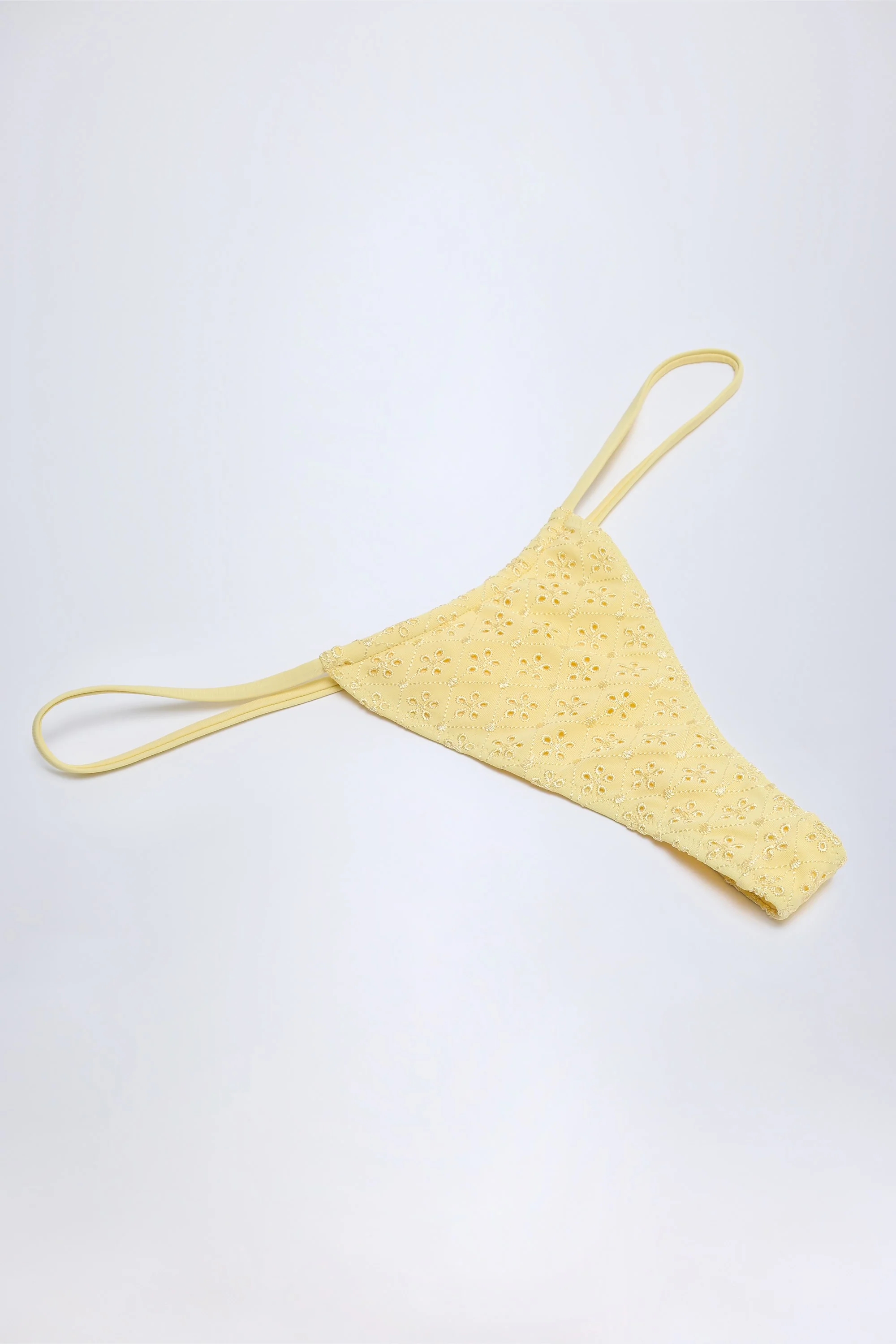 Broderie Anglaise Drawstring Bikini Bottoms in Lemon Yellow - Image 4