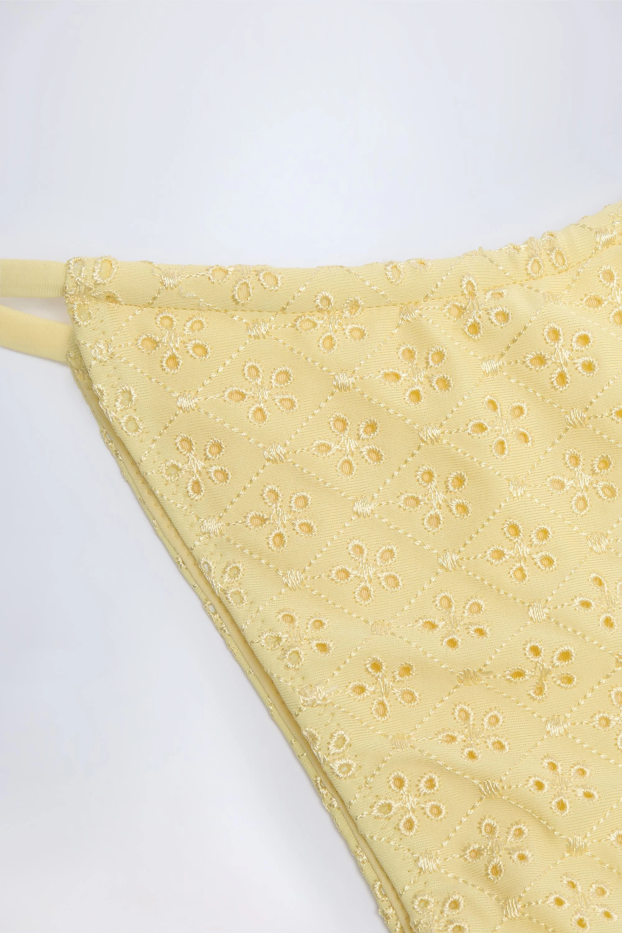 Broderie Anglaise Drawstring Bikini Bottoms in Lemon Yellow - Image 5