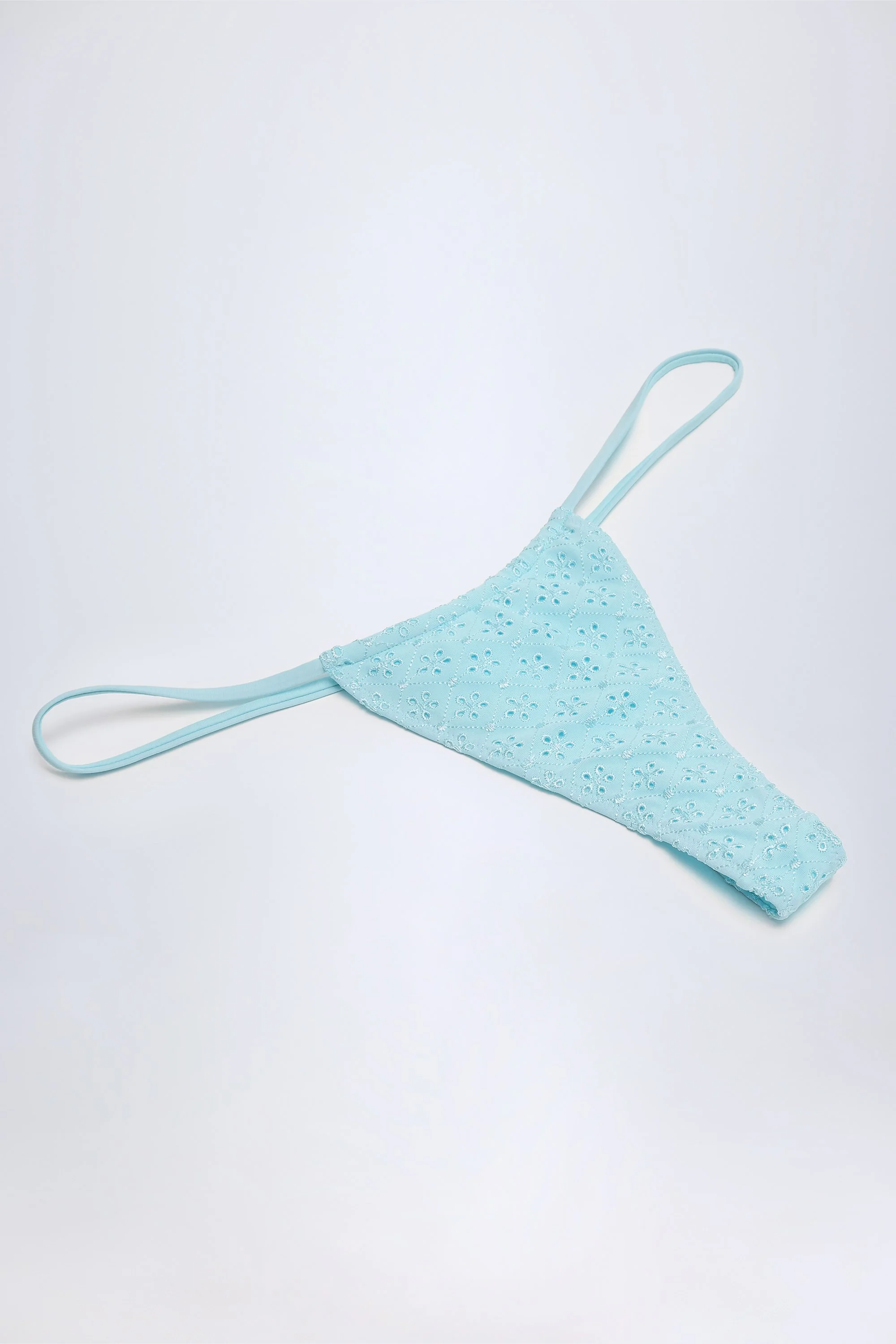 Broderie Anglaise Drawstring Bikini Bottoms in Powder Blue - Image 4
