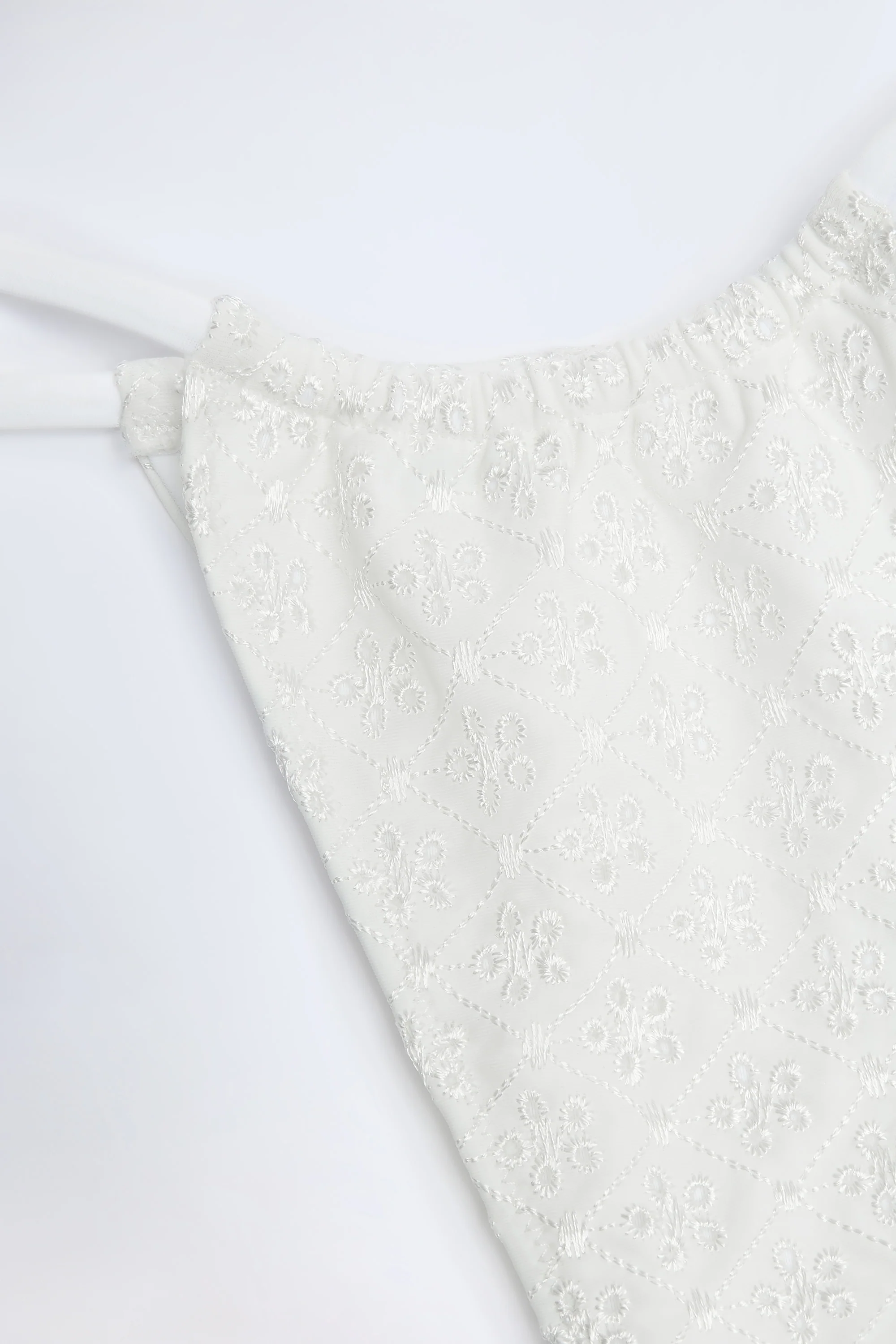 Broderie Anglaise Drawstring Bikini Bottoms in White - Image 5