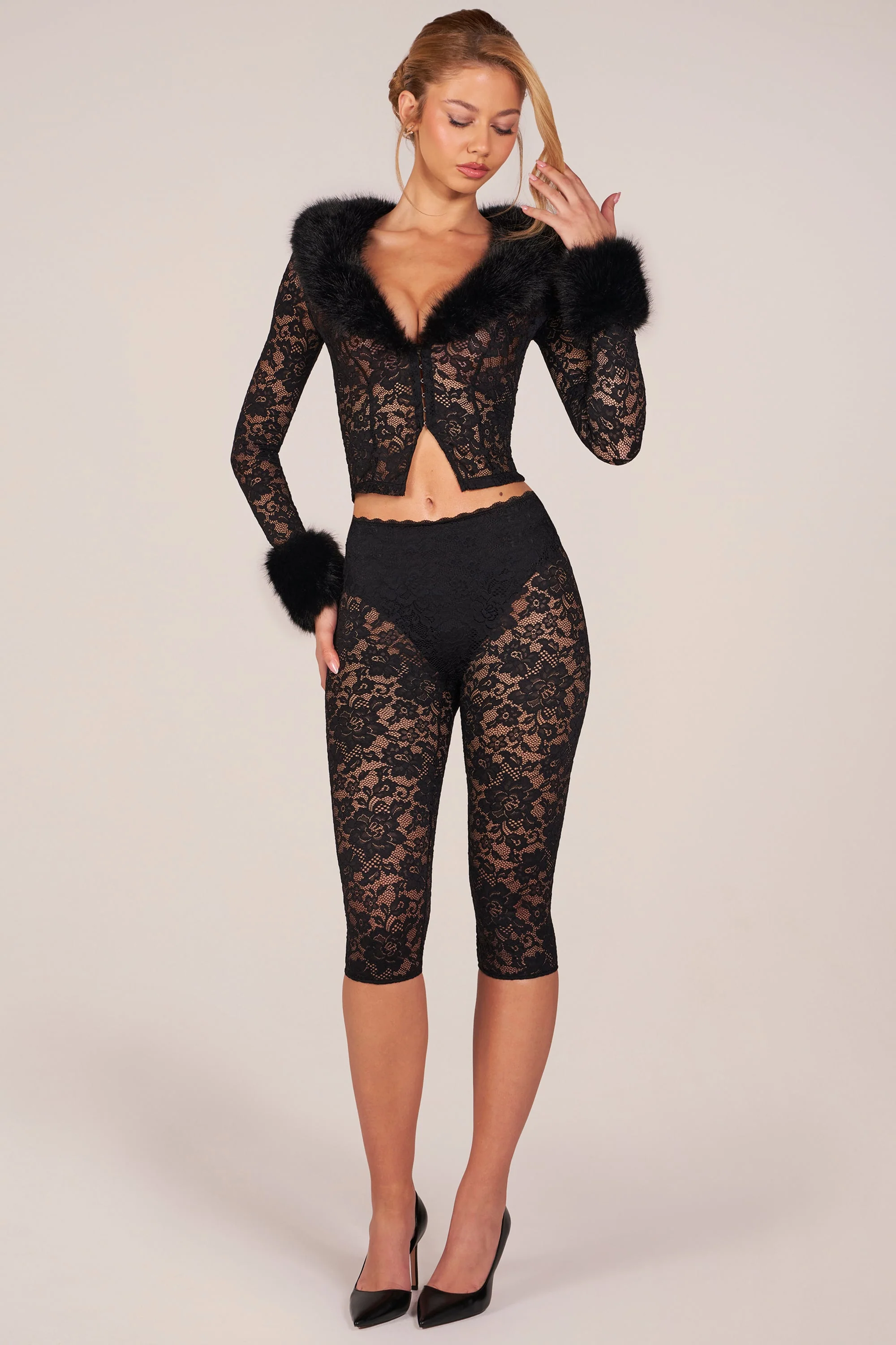 Laced Capri Trousers  in Black - Image 5