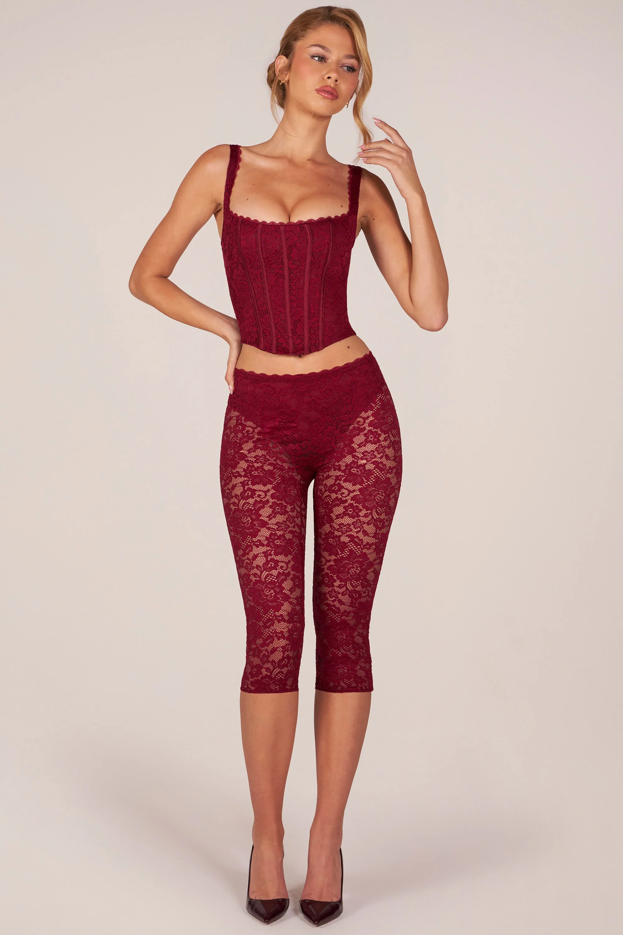 Laced Capri Trousers  in Cherry Red - Image 6