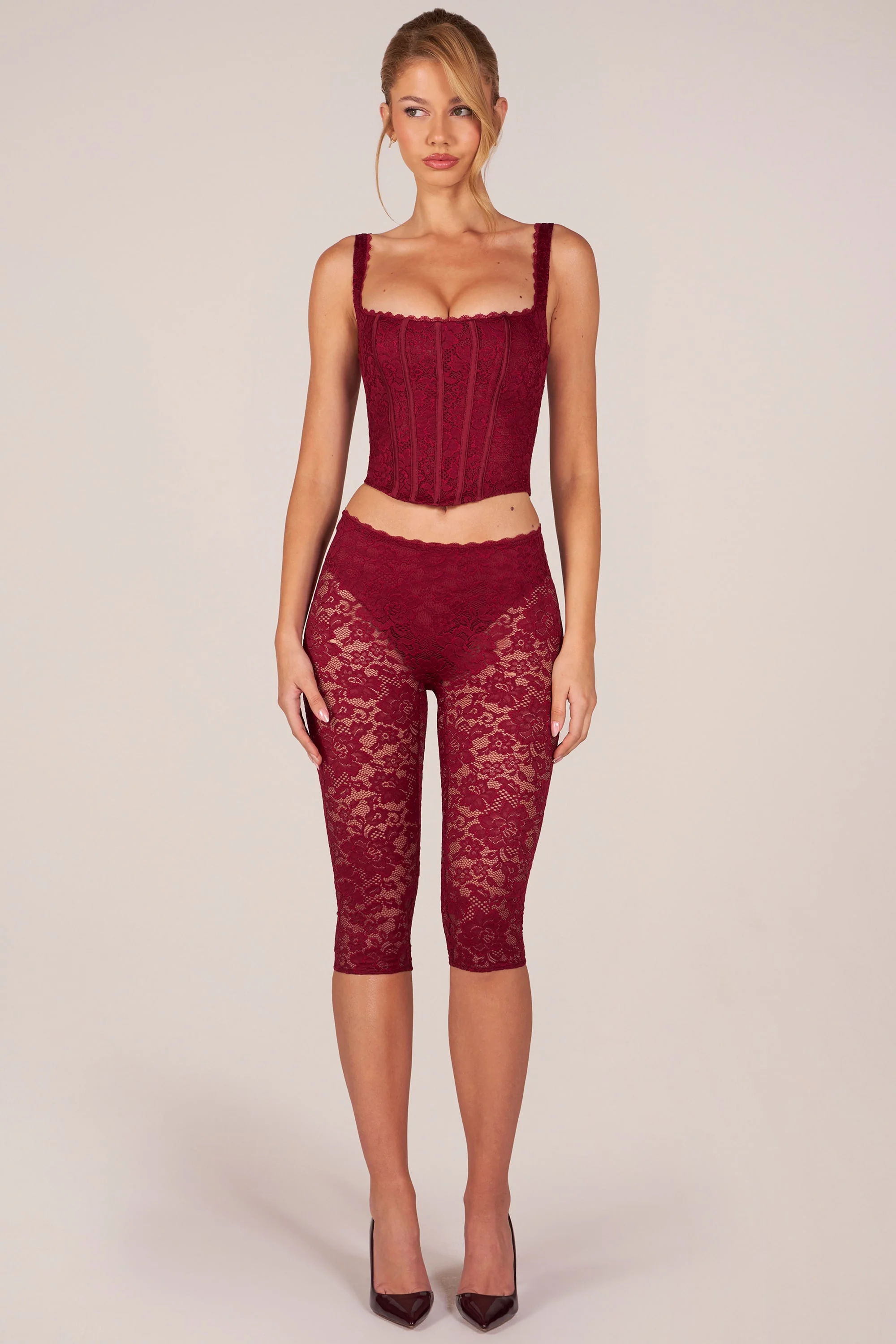 Laced Capri Trousers  in Cherry Red - Image 8
