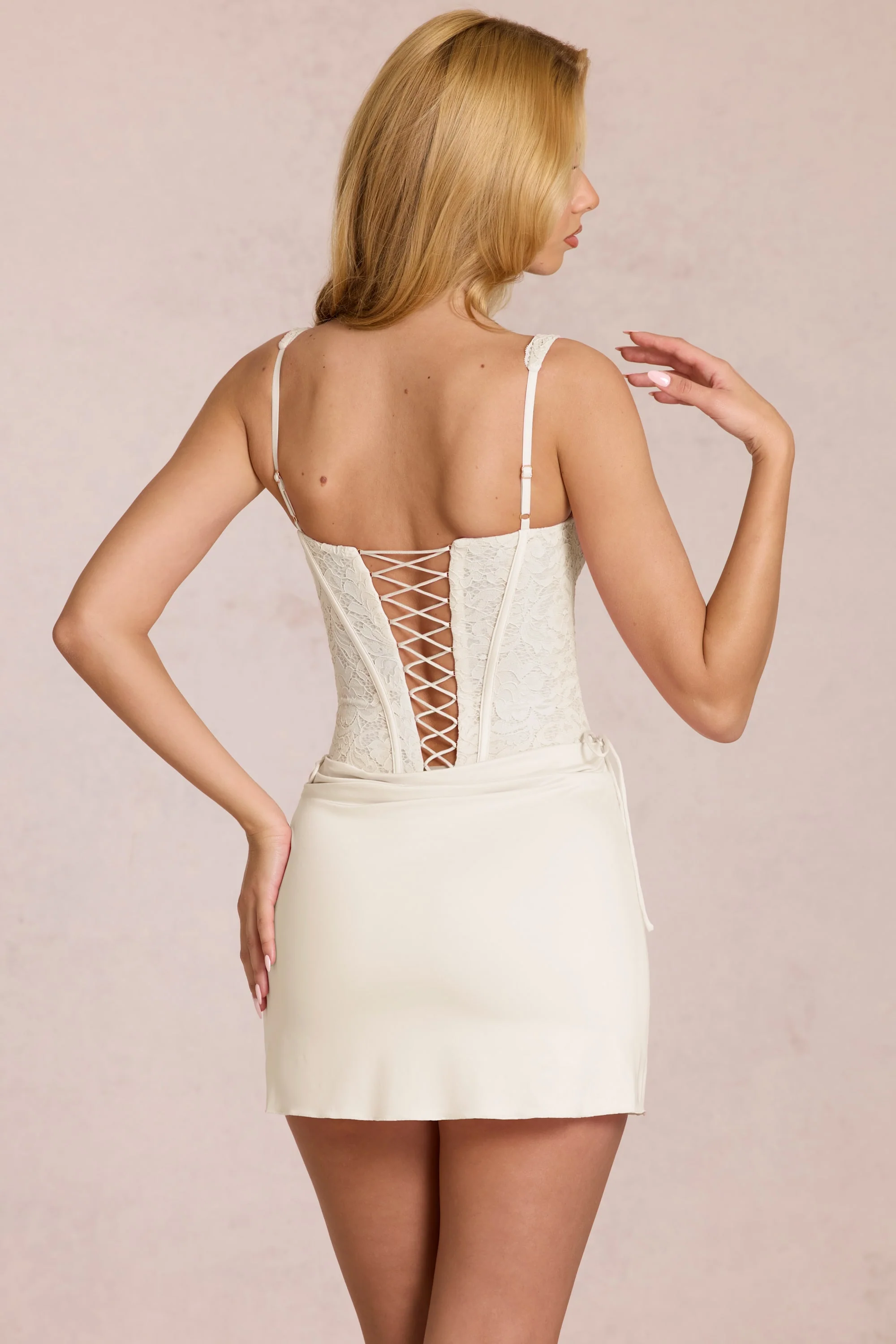 Lace Corset Mini Dress in Ivory - Image 5