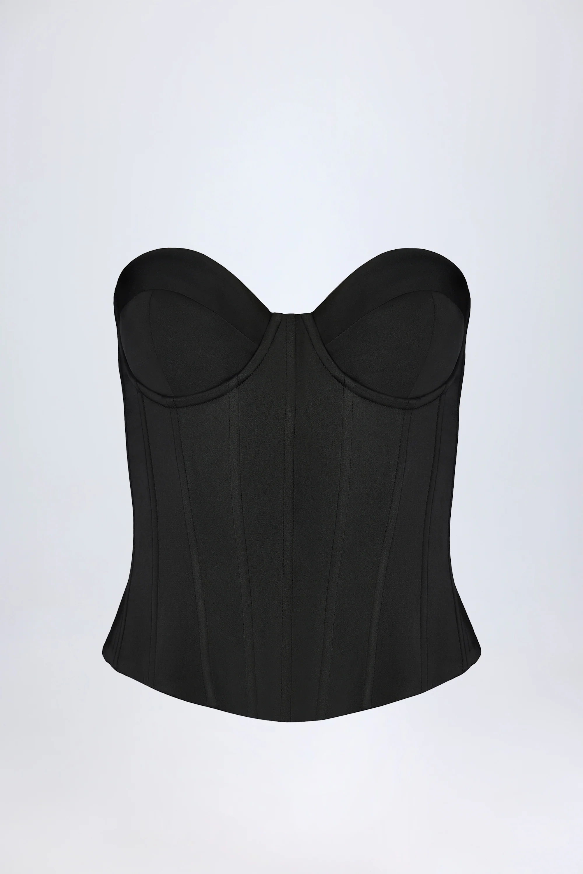Satin Lace-Up Bustier Corset Top in Black - Image 5