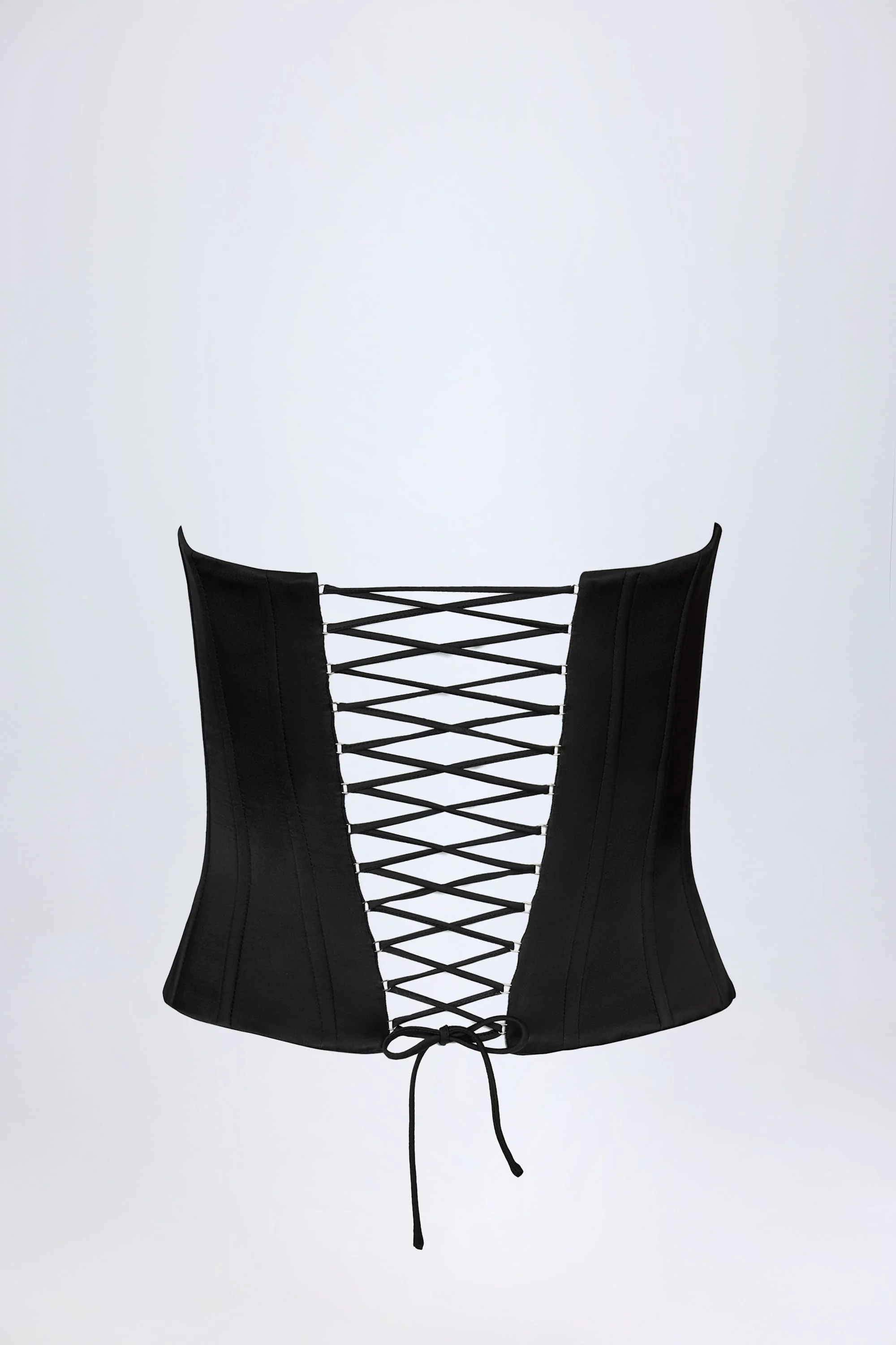 Satin Lace-Up Bustier Corset Top in Black - Image 6