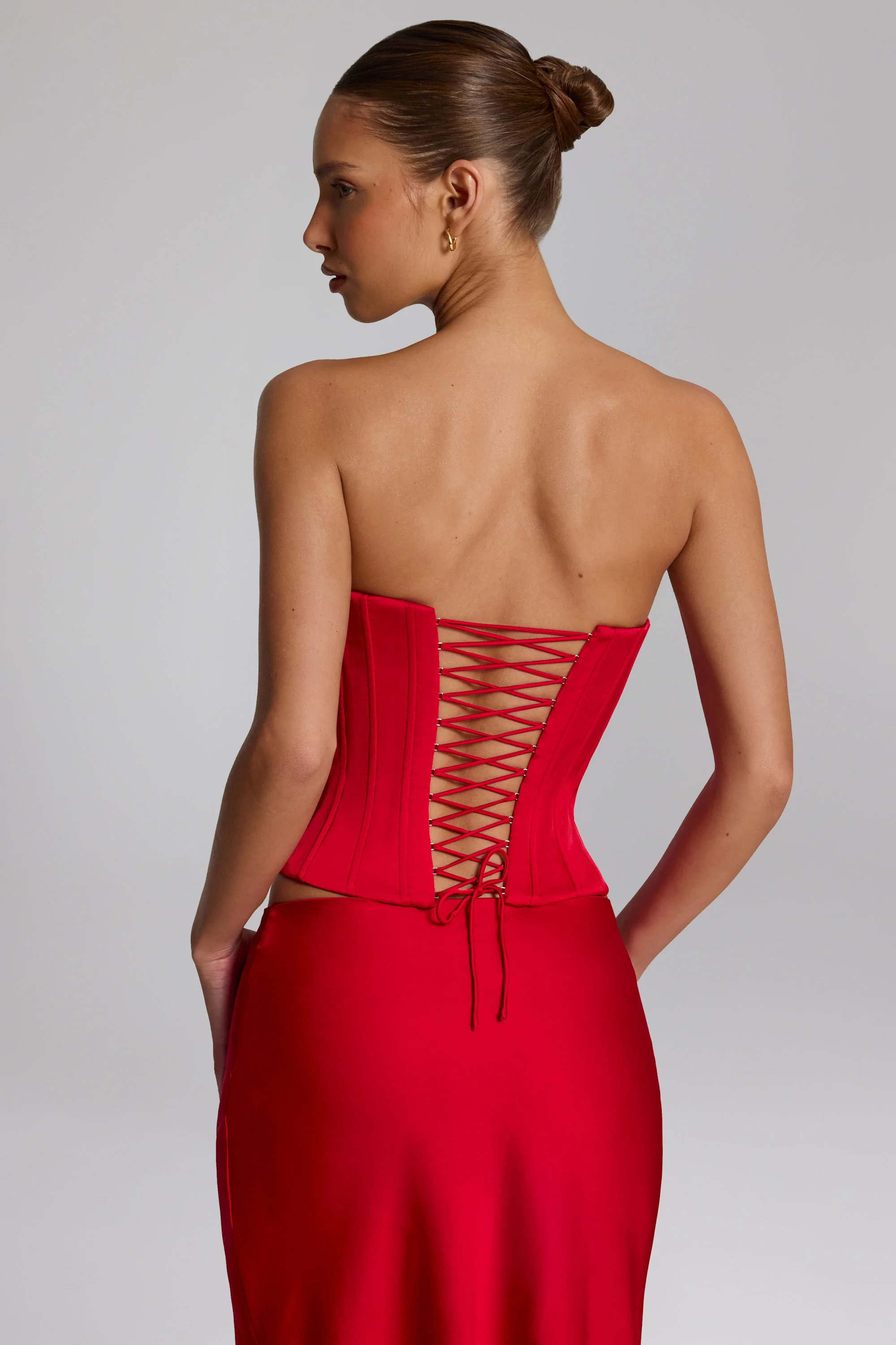 Lace-Up Corset Top in Fire Red - Image 2