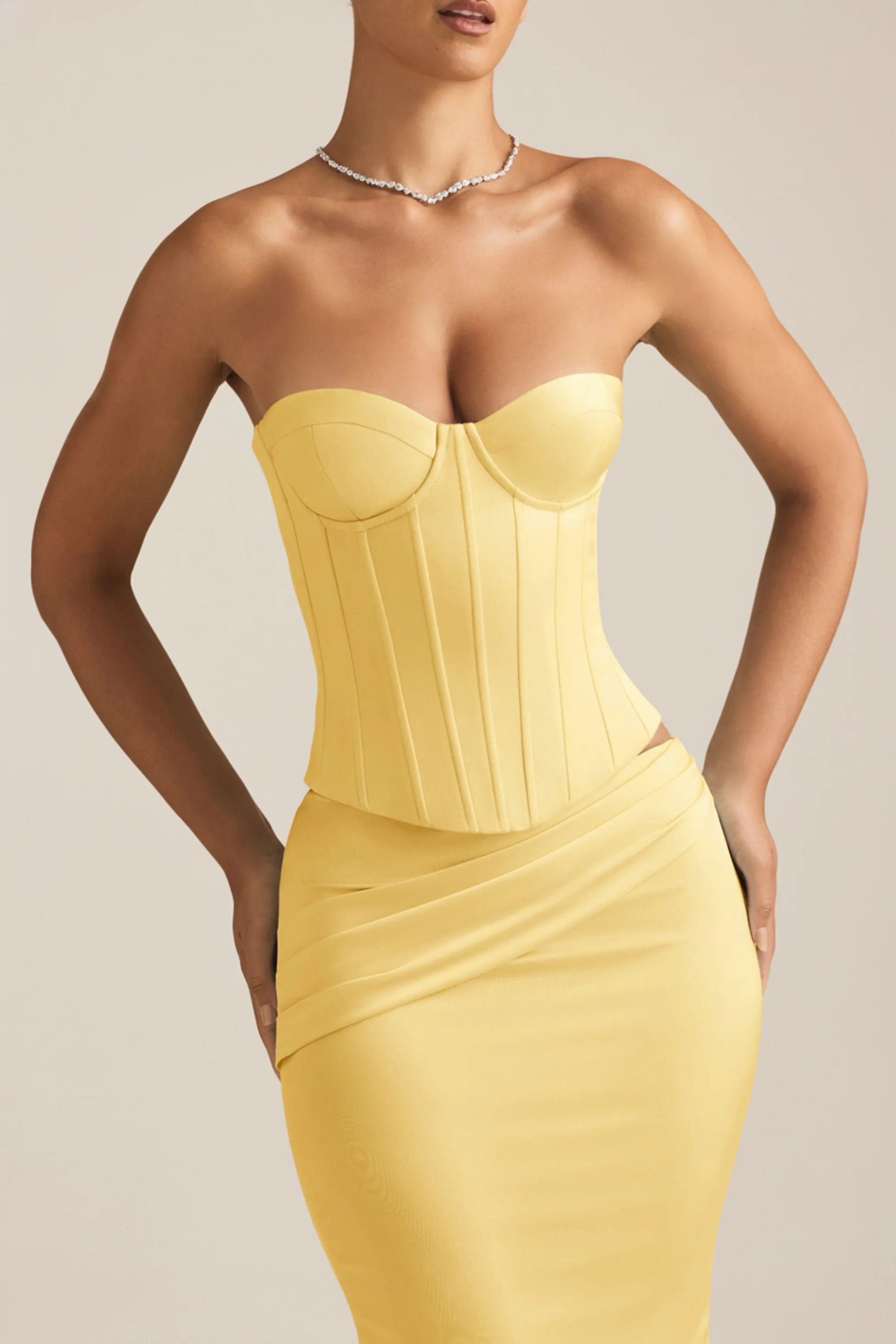 Lace-Up Corset Top in Pastel Yellow - Image 4