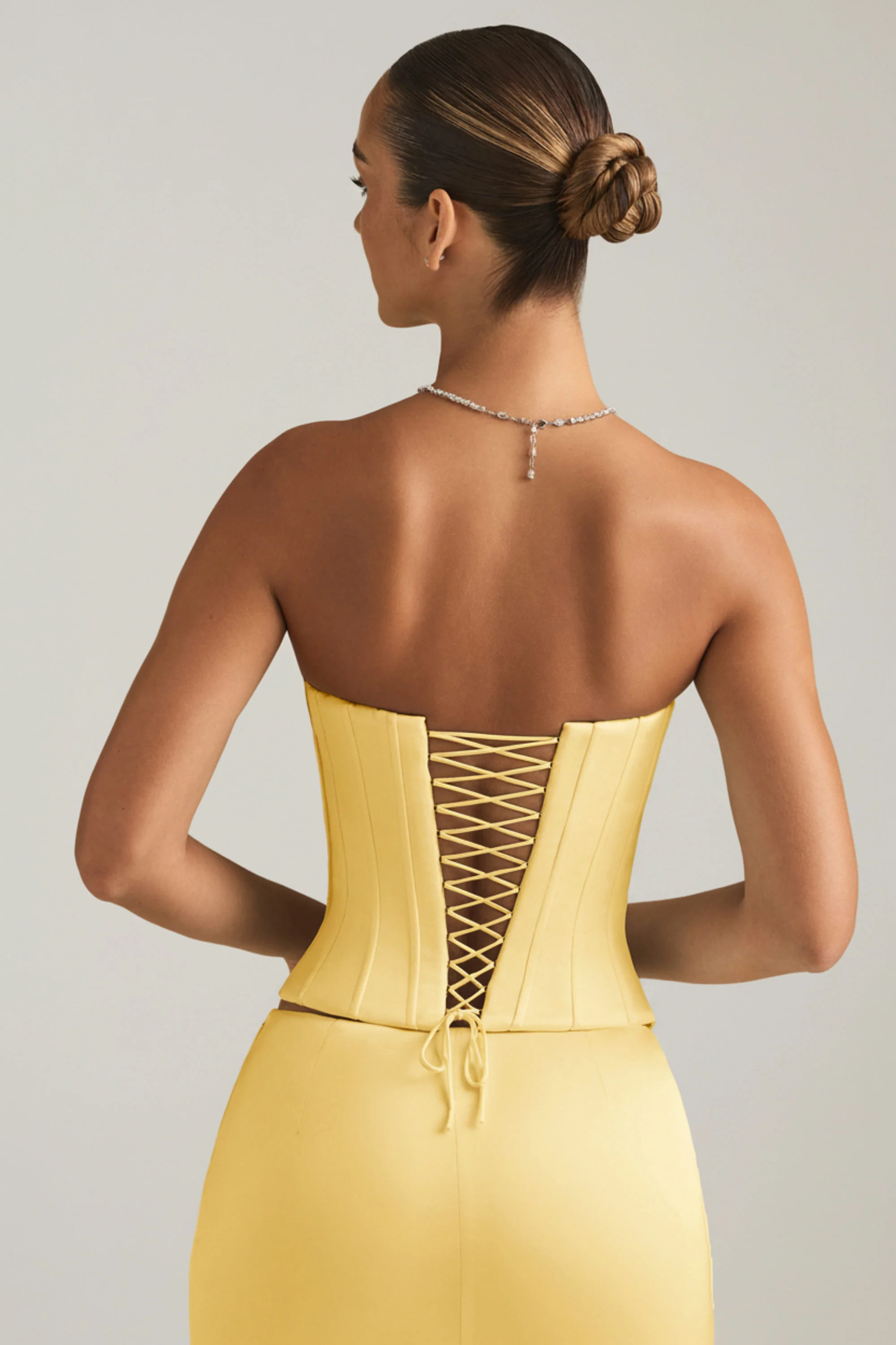 Lace-Up Corset Top in Pastel Yellow - Image 6
