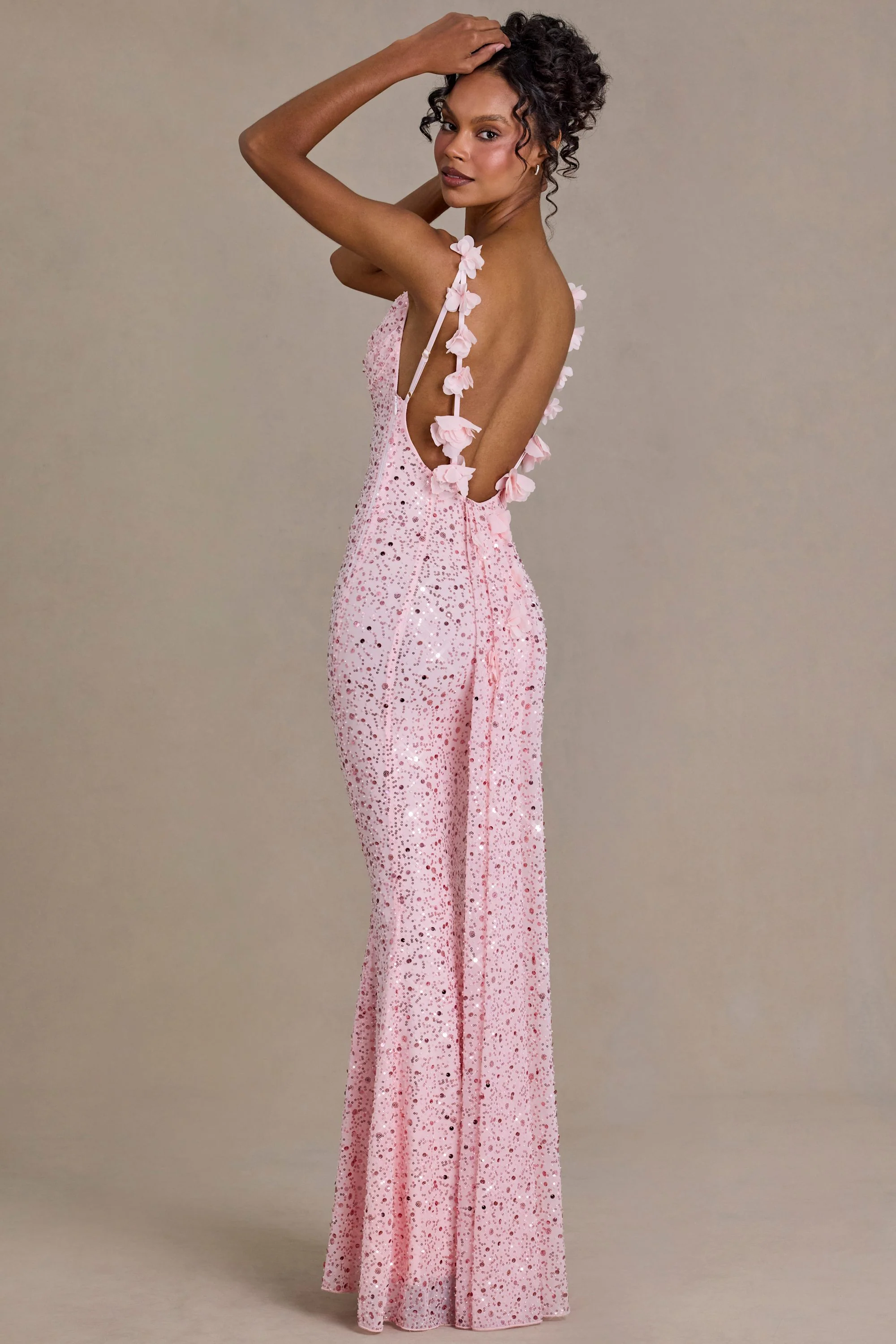 Premium Embellished Open-Back Maxi Dress in Baby Pink - Image 2
