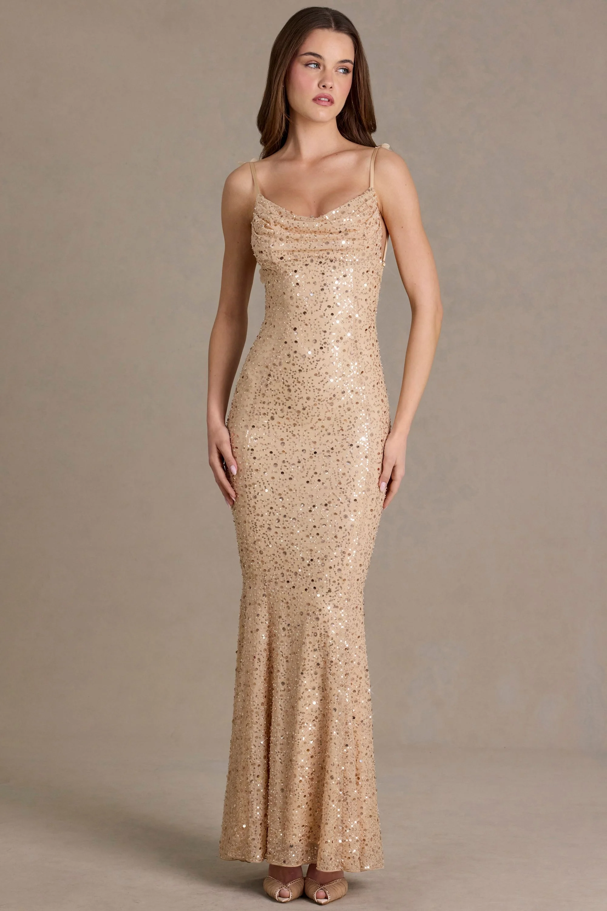 Premium Embellished Open-Back Maxi Dress in Gold - Image 7