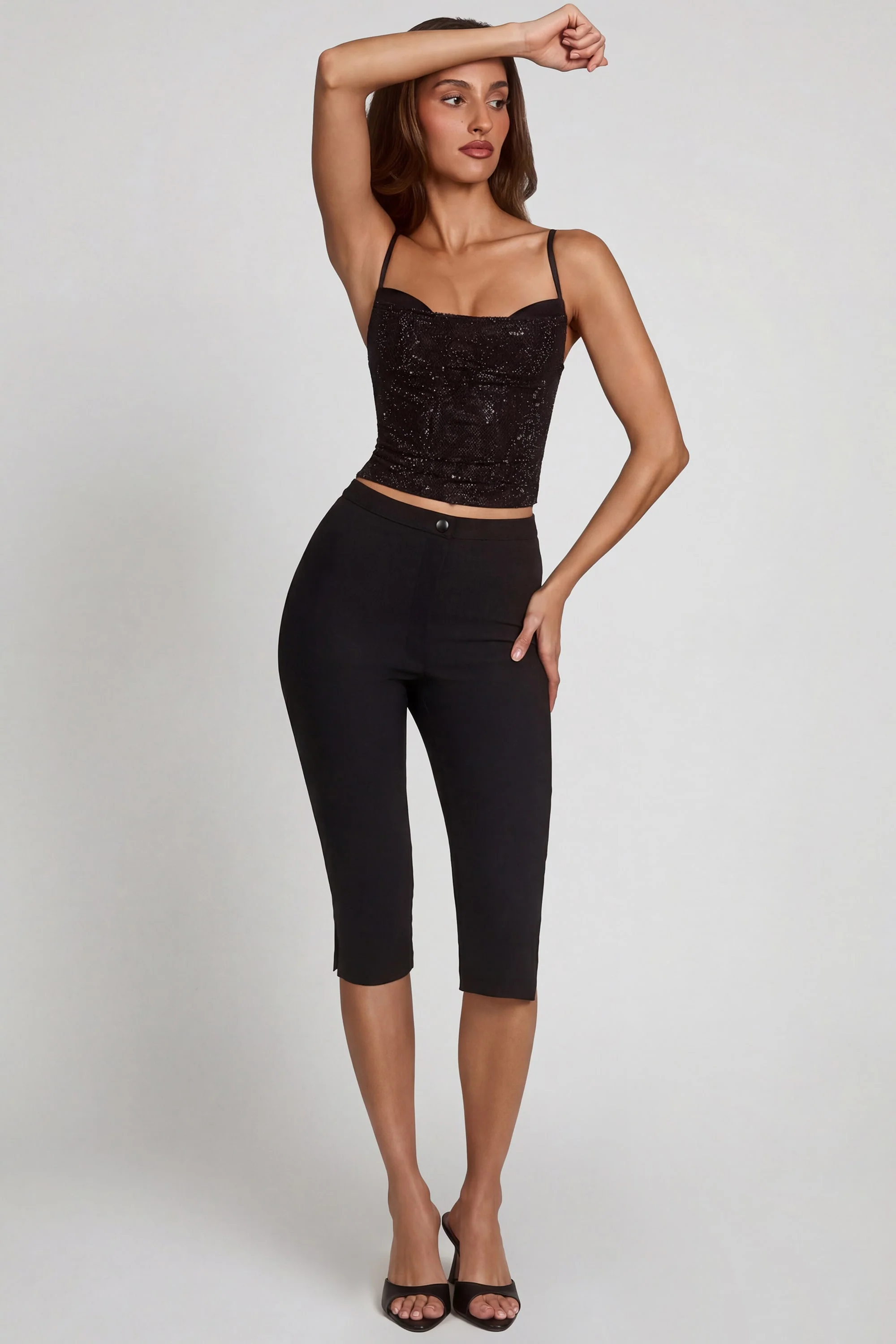Embellished Peekaboo Cowl-Neck Top in Black - Image 5