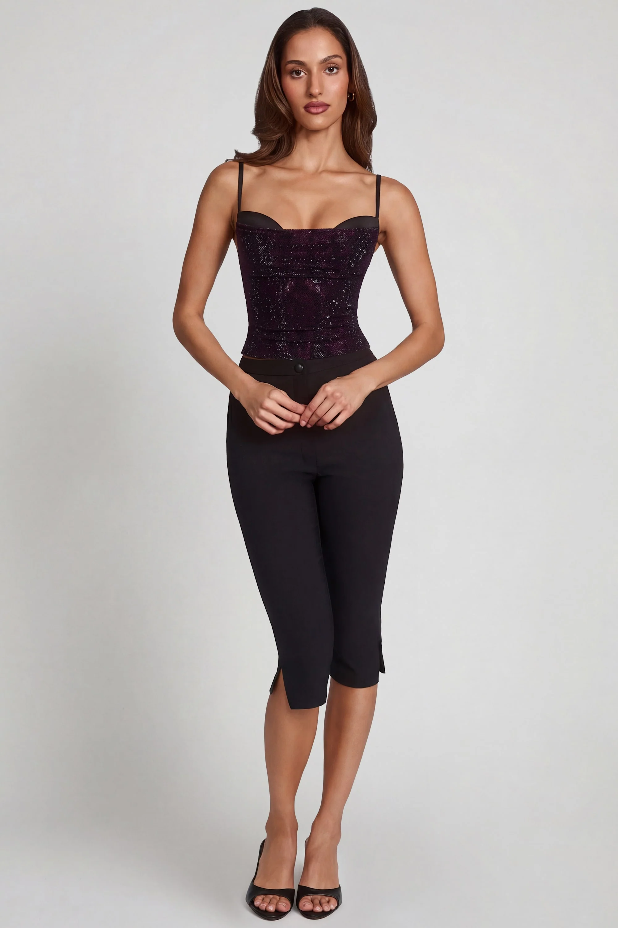 Embellished Peekaboo Cowl-Neck Top in Purple Snake - Image 5