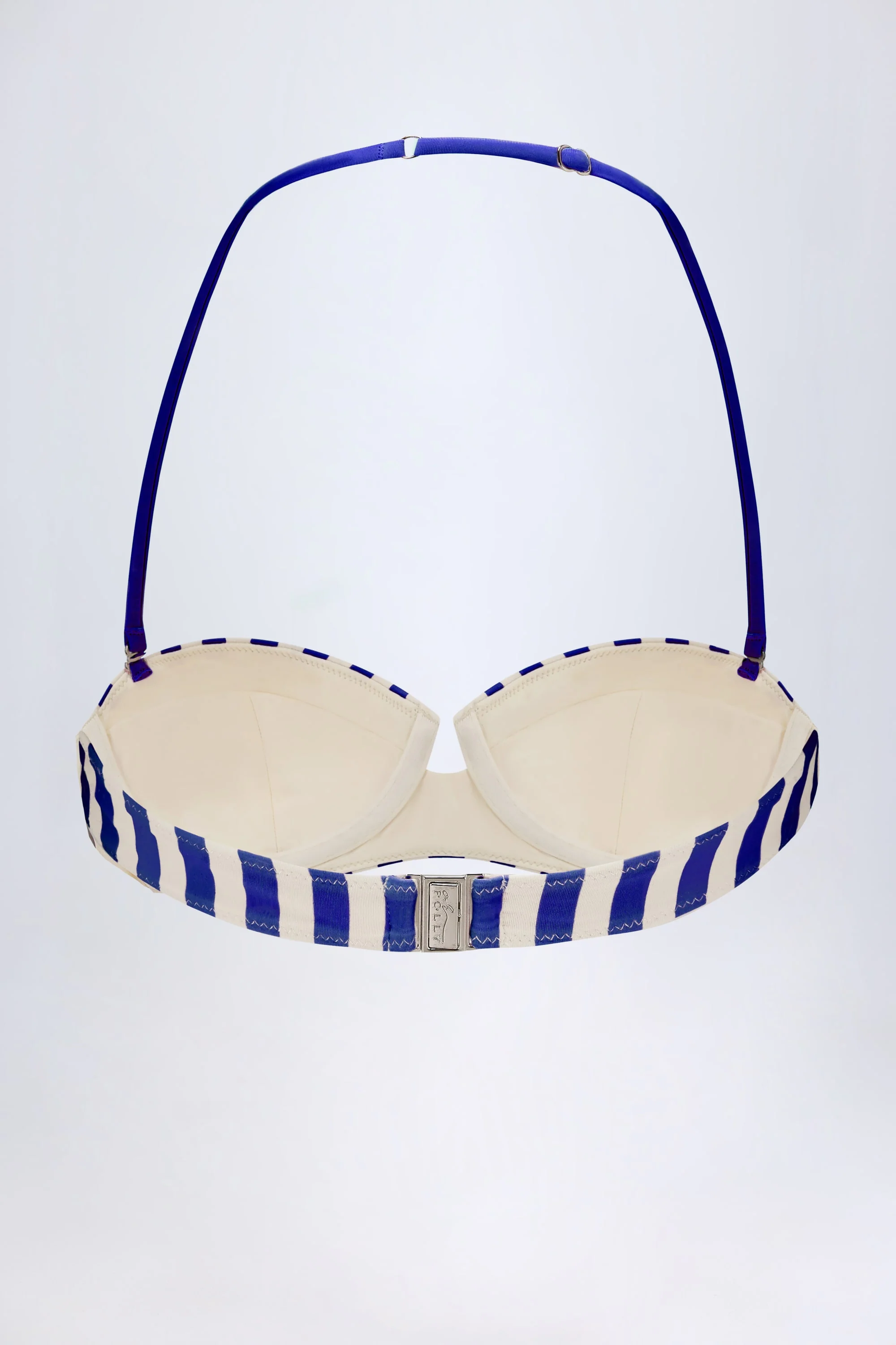 Underwired Halterneck Balconette Bikini Top in Marine Blue Stripe - Image 3