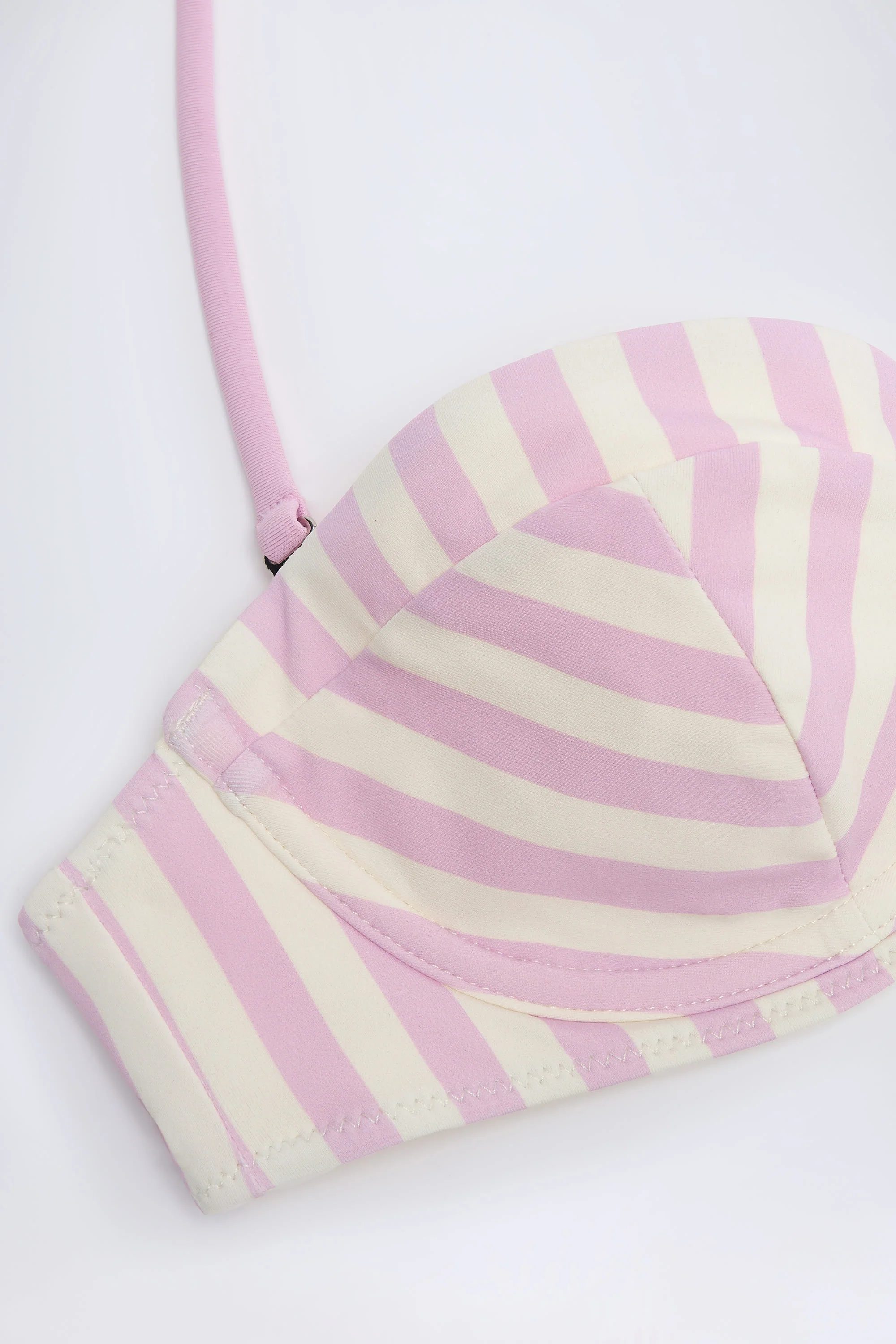 Underwired Halterneck Balconette Bikini Top in Mauve Stripe - Image 4