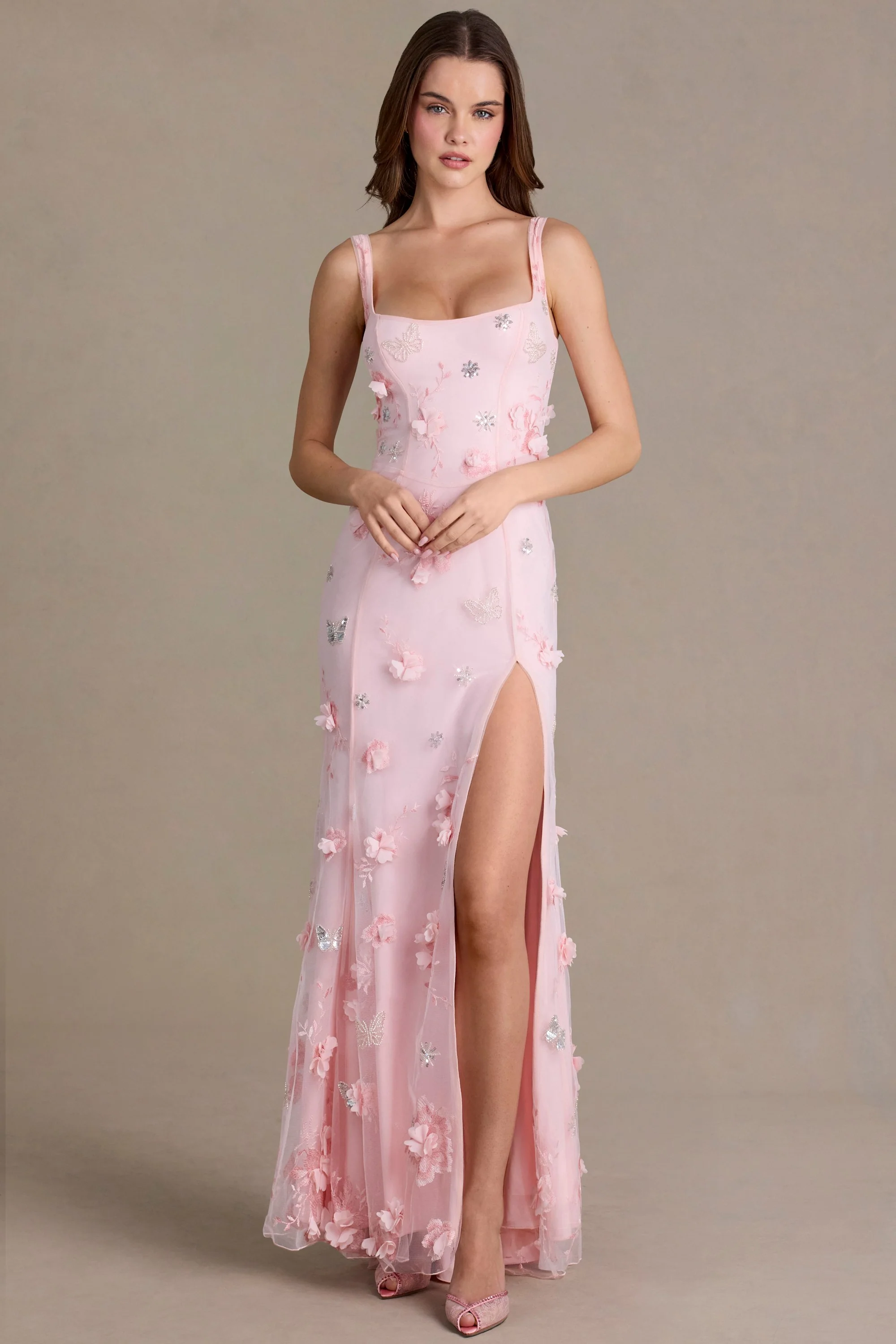 Embellished Corset Gown in Baby Pink - Image 4