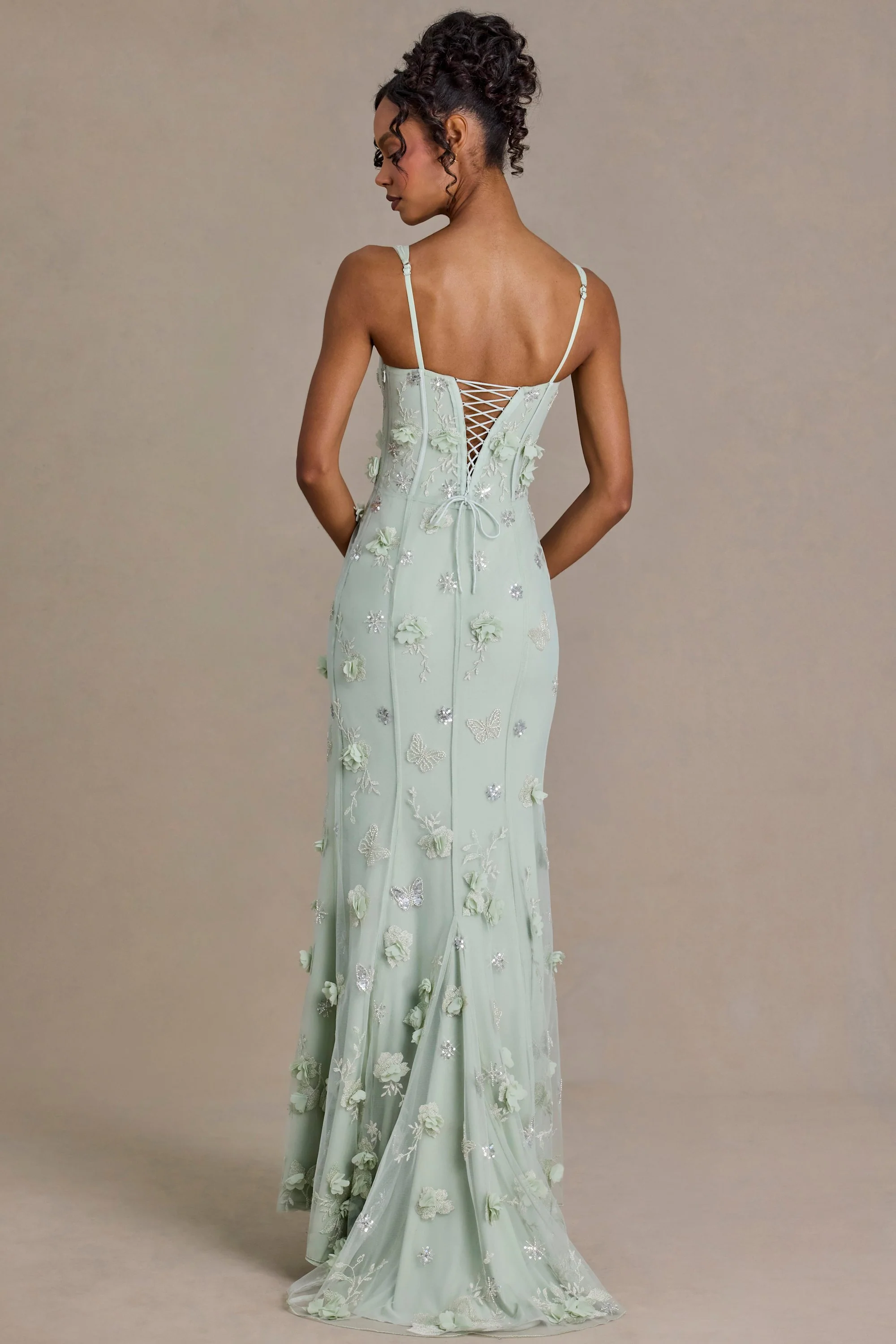 Embellished Corset Gown in Sage Green - Image 2