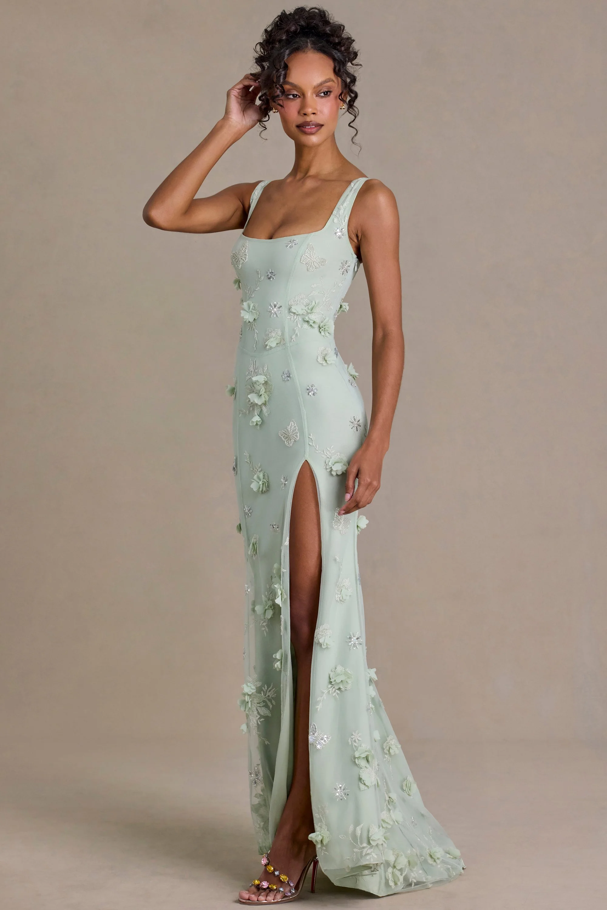 Embellished Corset Gown in Sage Green - Image 8