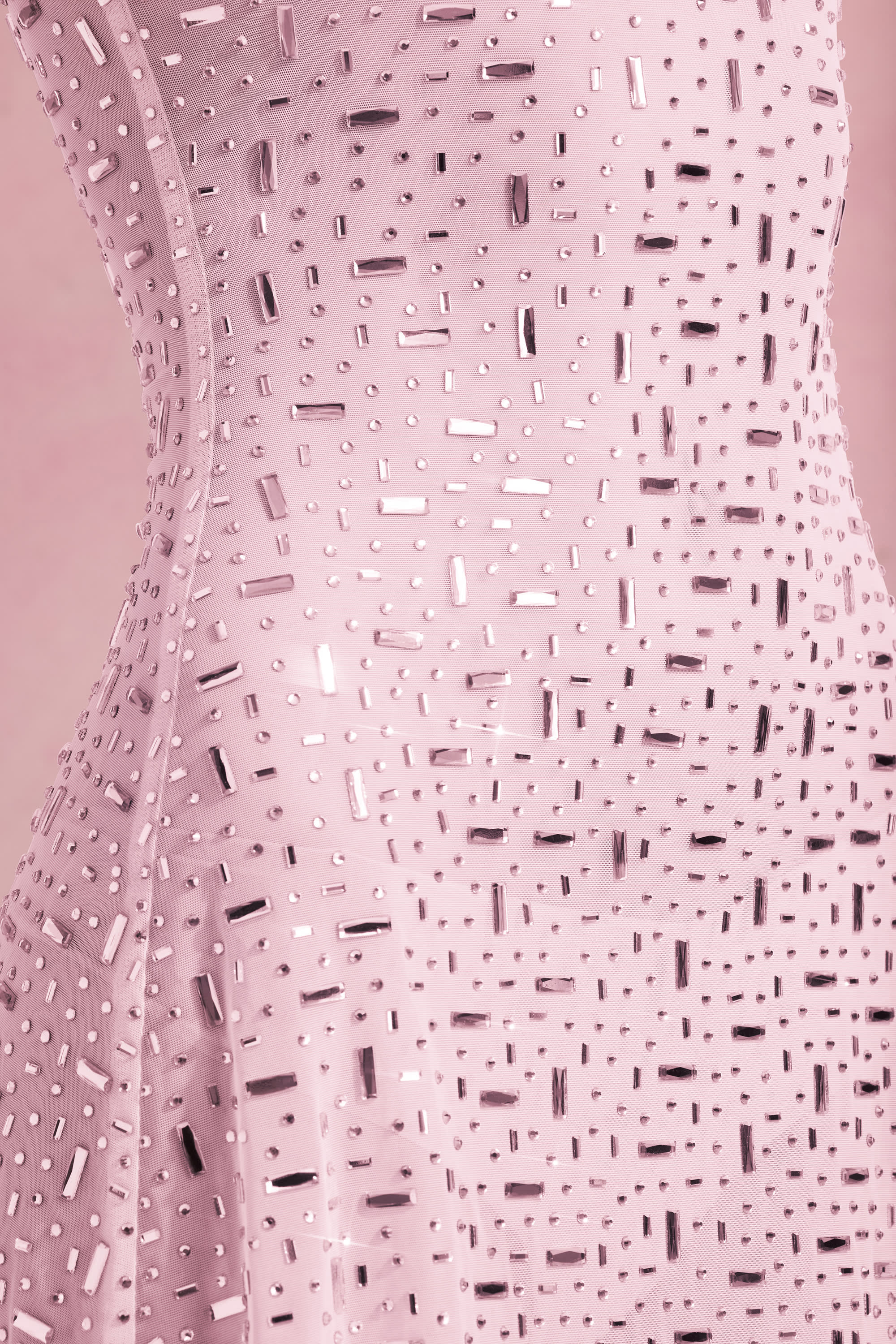 Sheer Embellished Square-Neck Mini Dress in Pink - Image 5