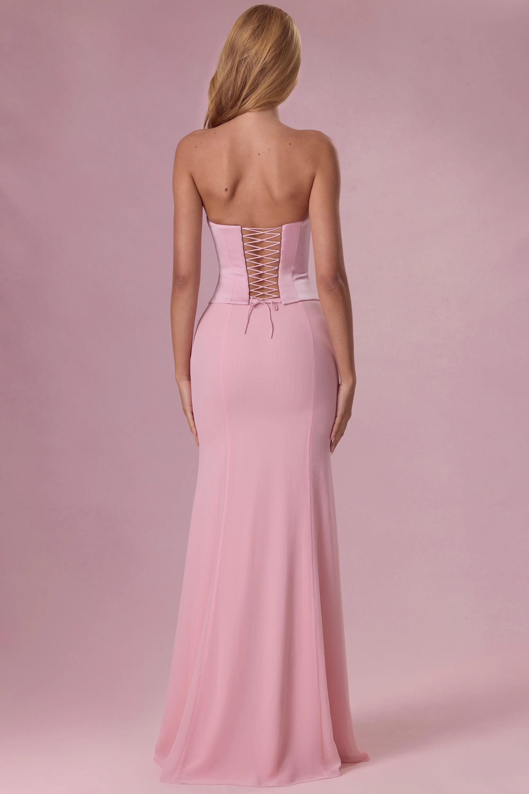 Satin Corset Bridesmaid Dress in Blush Pink - Image 2
