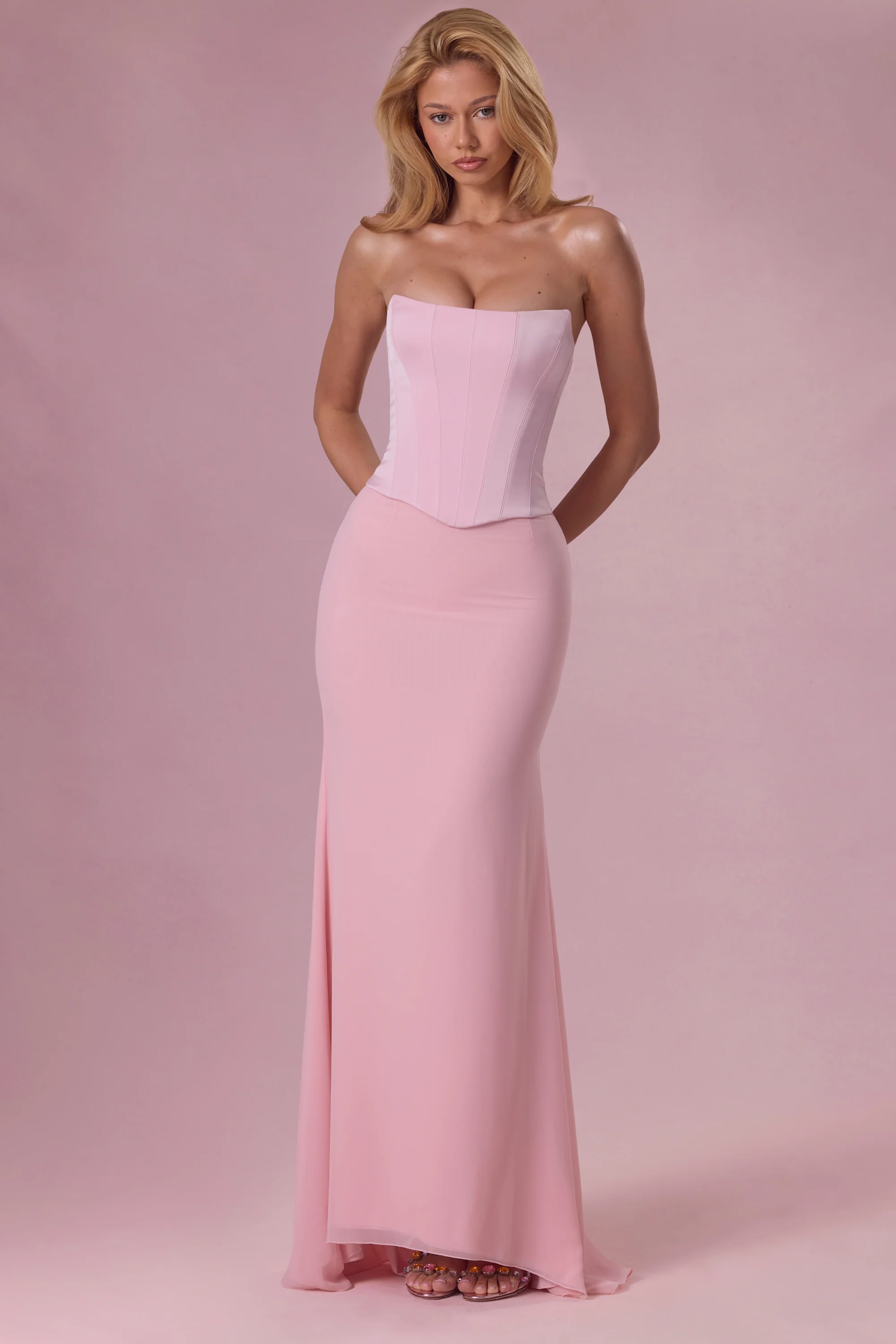 Satin Corset Bridesmaid Dress in Blush Pink - Image 6