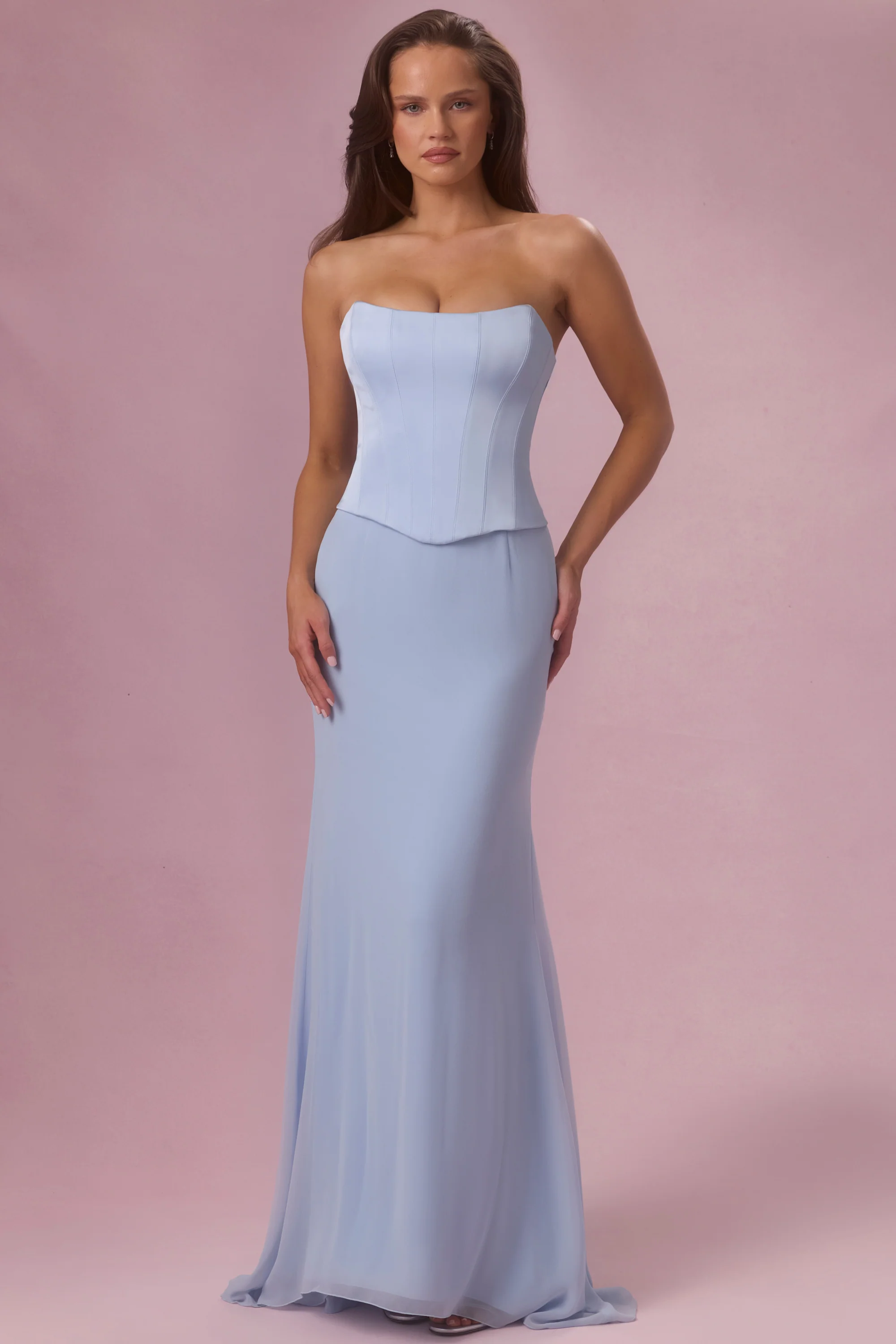 Satin Corset Bridesmaid Dress in Powder Blue - Image 5