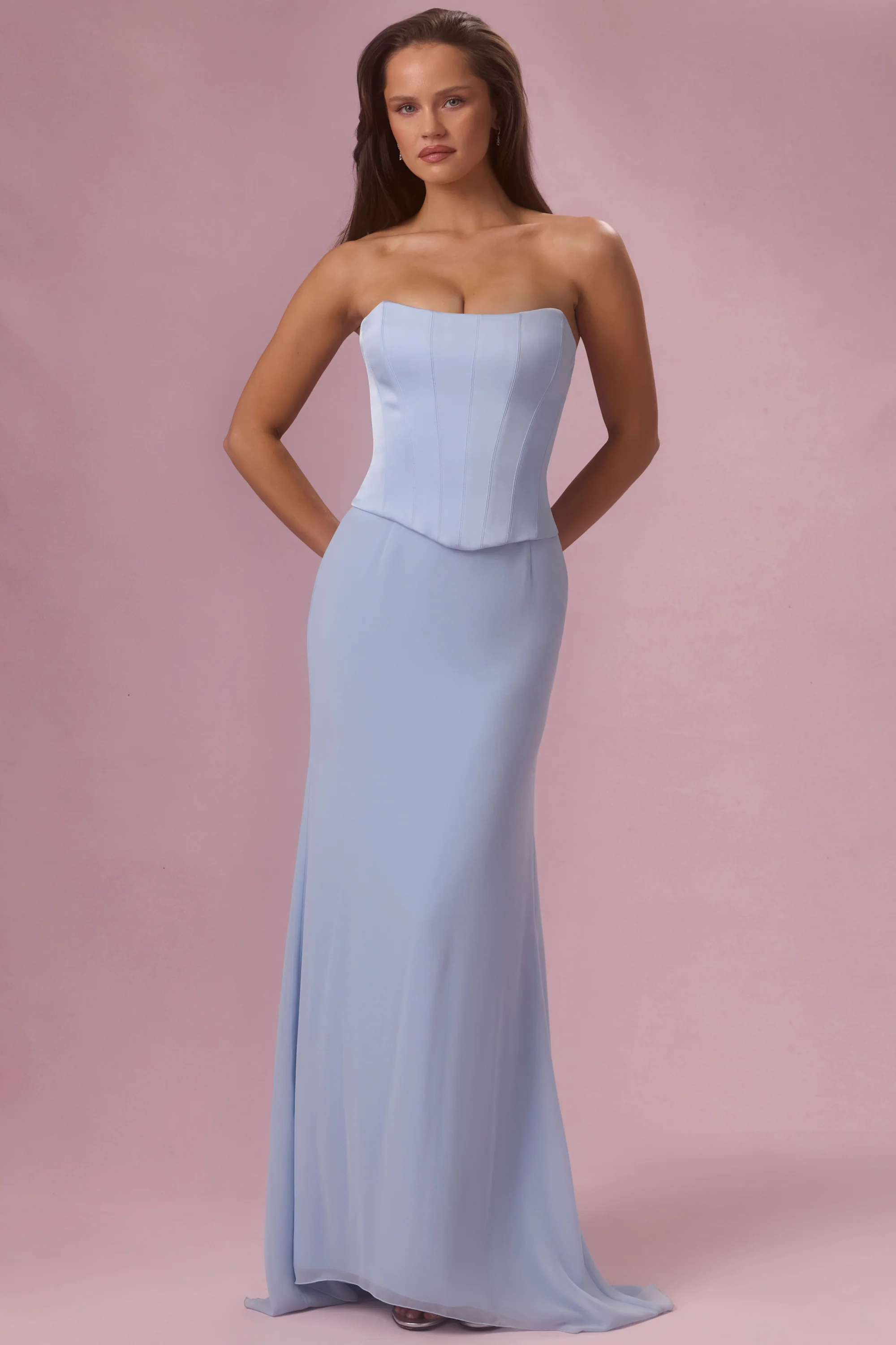 Satin Corset Bridesmaid Dress in Powder Blue - Image 7