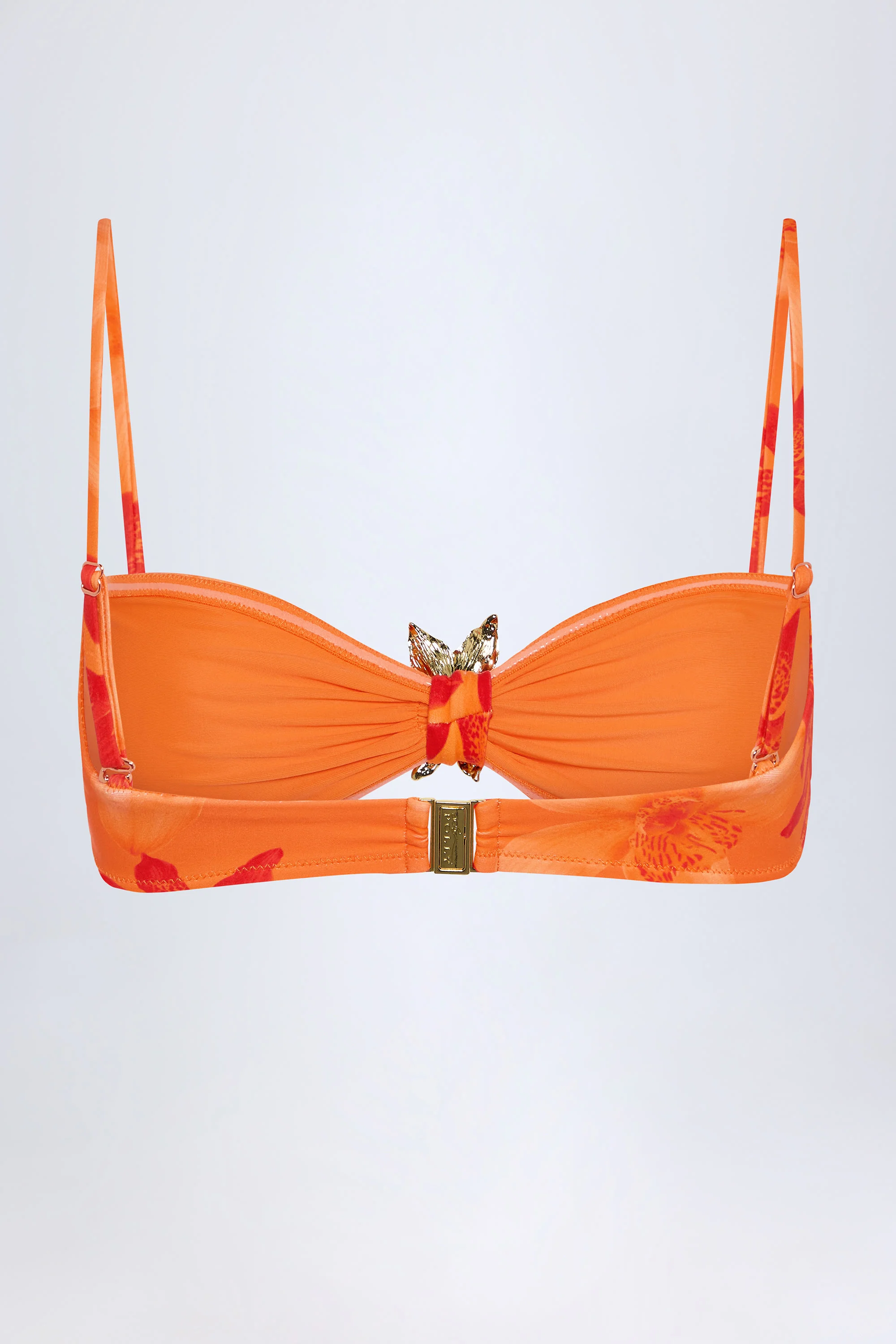 Hardware-Detail Halterneck Bikini Top in Orange Orchid Print - Image 4