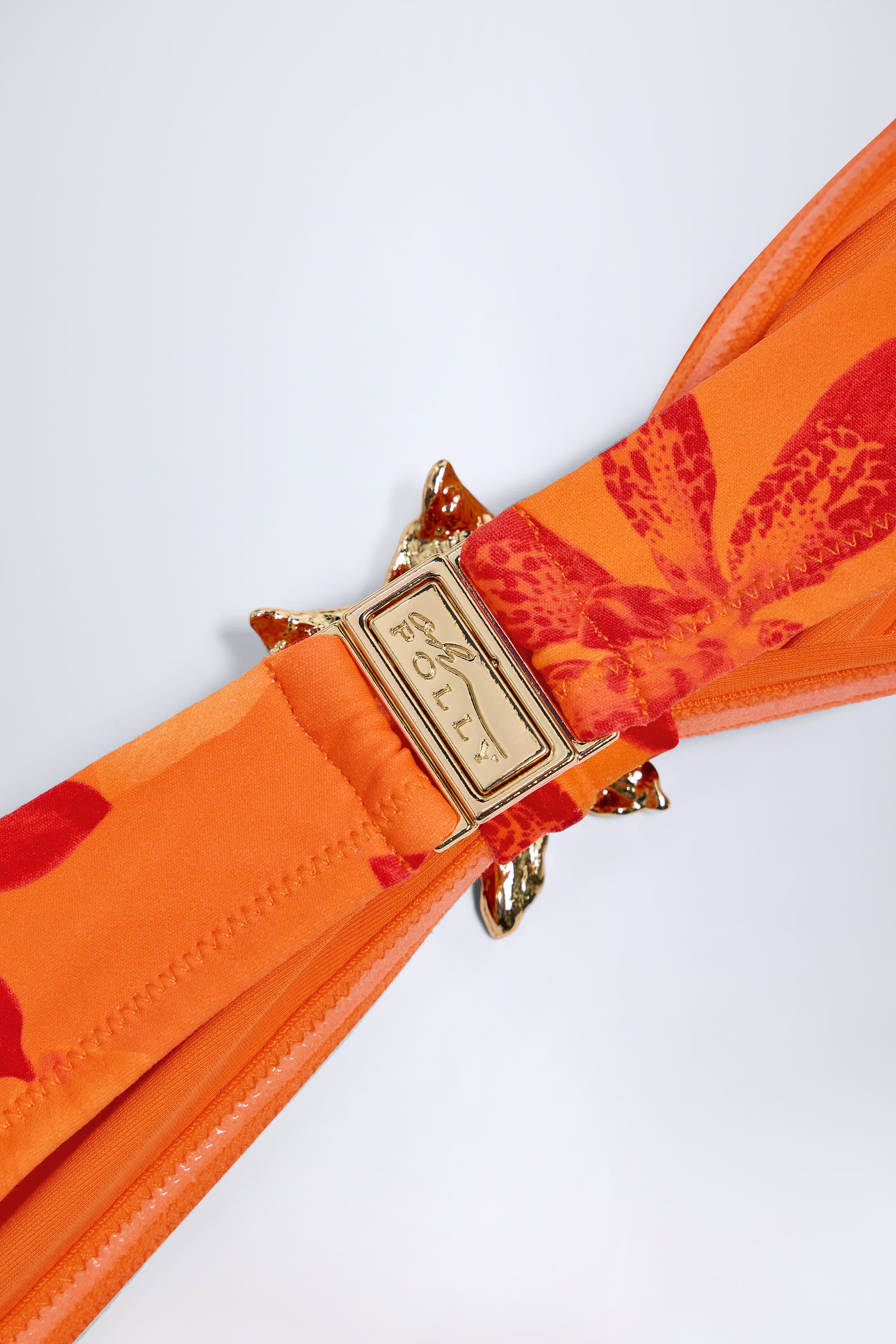 Hardware-Detail Halterneck Bikini Top in Orange Orchid Print - Image 5